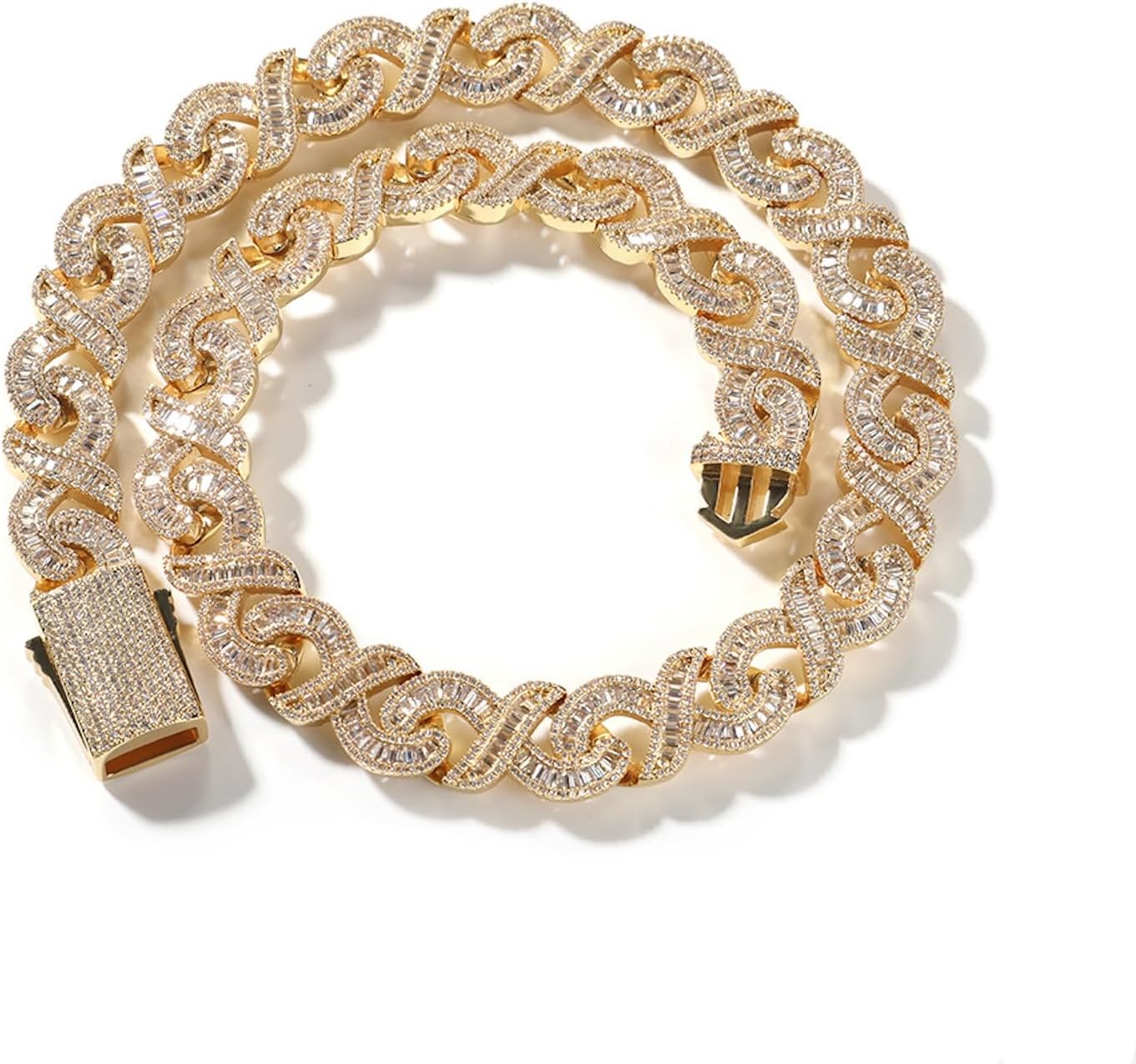 ICEDIAMOND 15MM Baguette CZ Diamond infinity Cuban Link Chain Necklace, Iced Out Fully Bling Zirconia Hip Hop Trend Cool Rapper Jewelry for Men Women