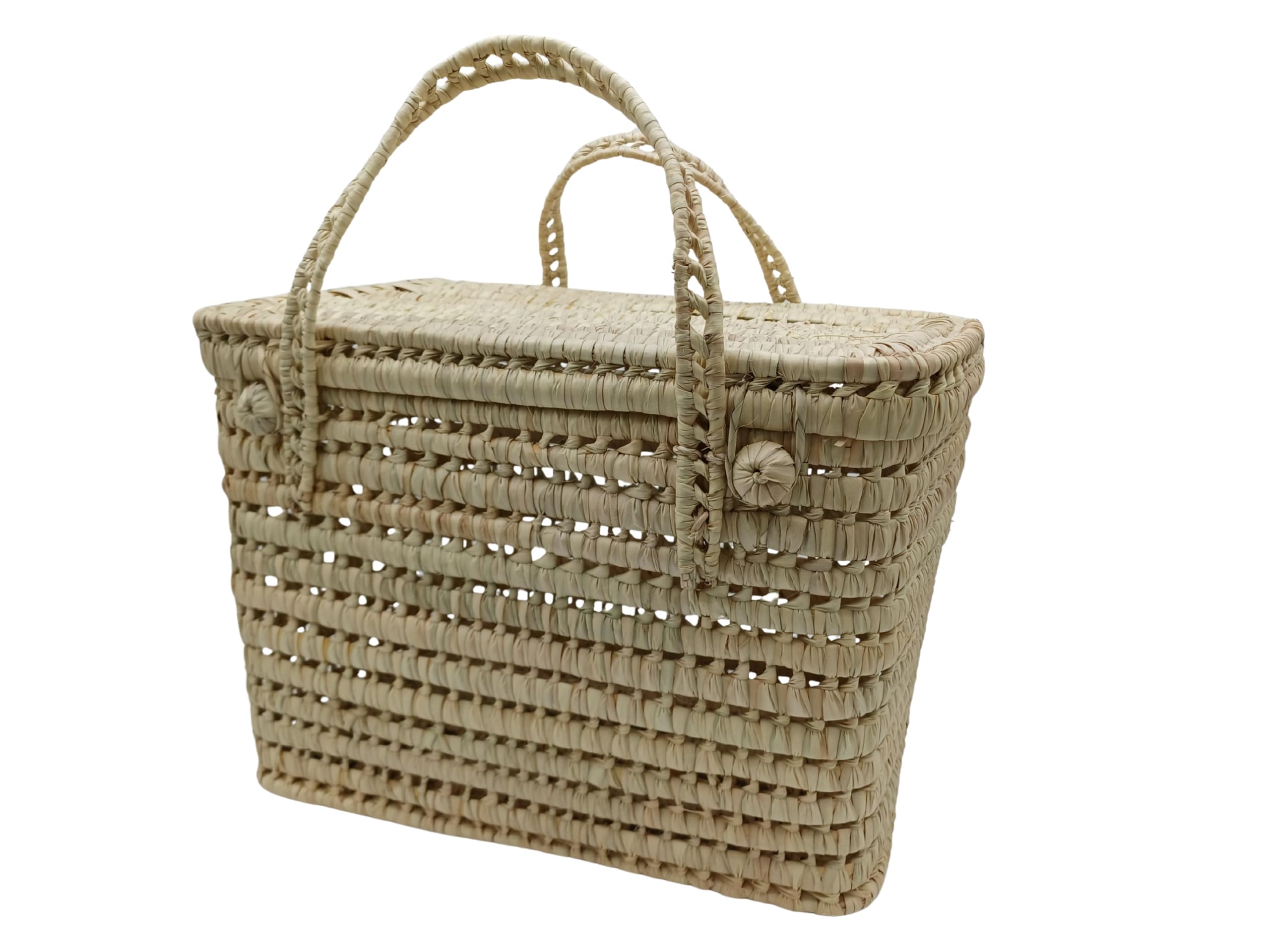 Cesta de Almacenamiento de Hoja de Palma Natural, Organizador Tejido, 45 cm, Baúl Decorativo para Juguetes