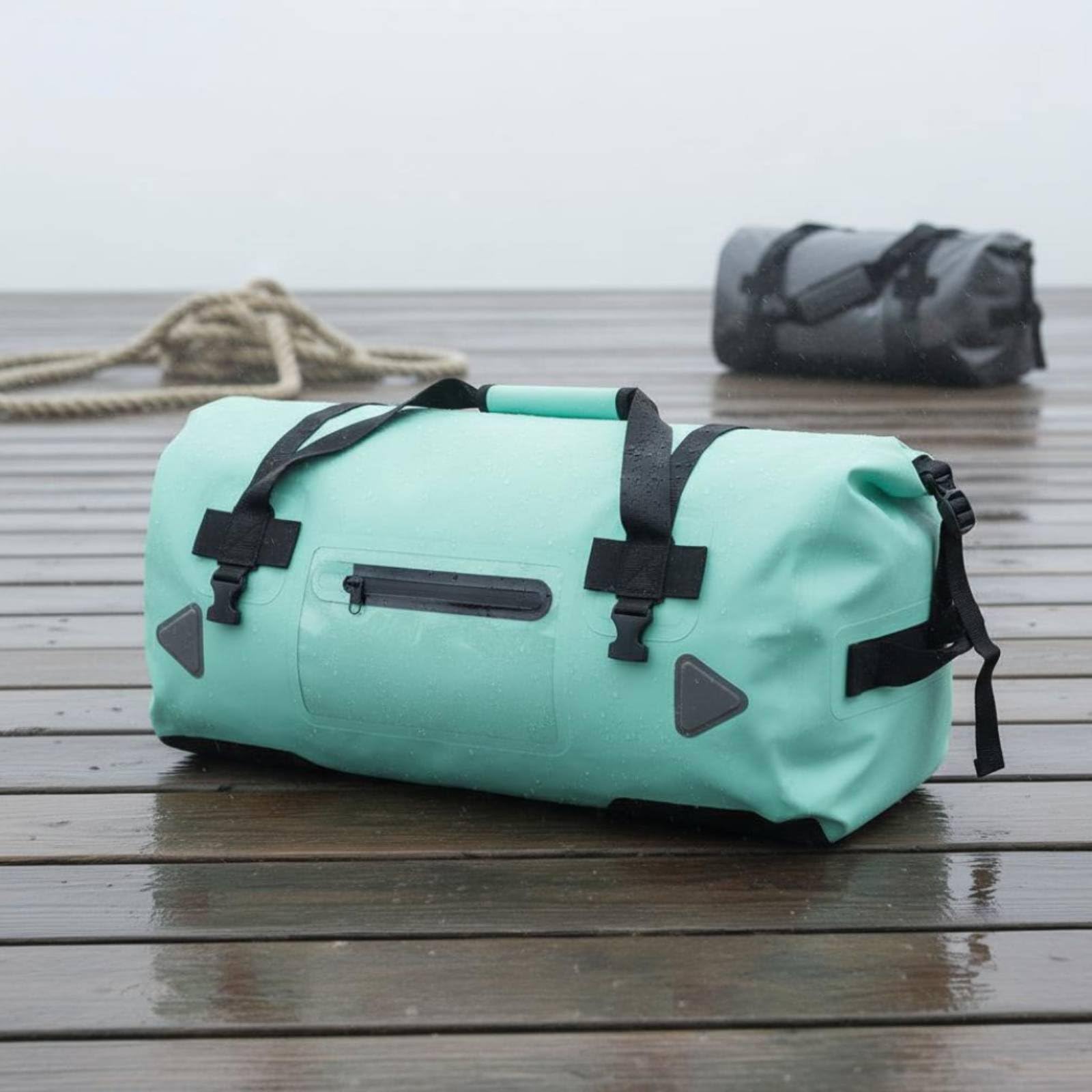 Qianly Borsone Impermeabile da 60L Grande Capacità Borsa da Viaggio Arrotolabile Resistente Borsa Motocicletta in PVC per Campeggiatori, Sport Acquatici, Array, Grigio, 70L
