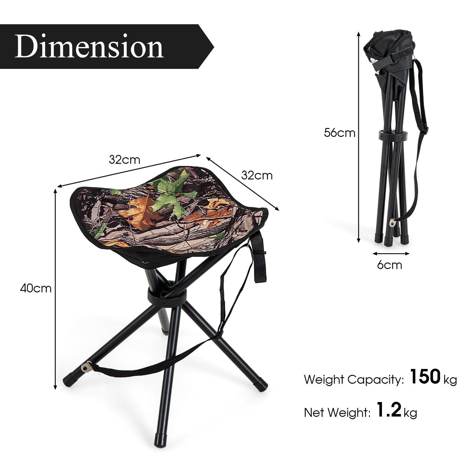 KOMFOTTEU Juego de 2 Taburetes de Camping Plegables, Silla de Camping Ligero con Correa para el Hombro, Asiento de Pesca Portátil con Carga de 150 kg, para Caza, Senderismo, Viajes