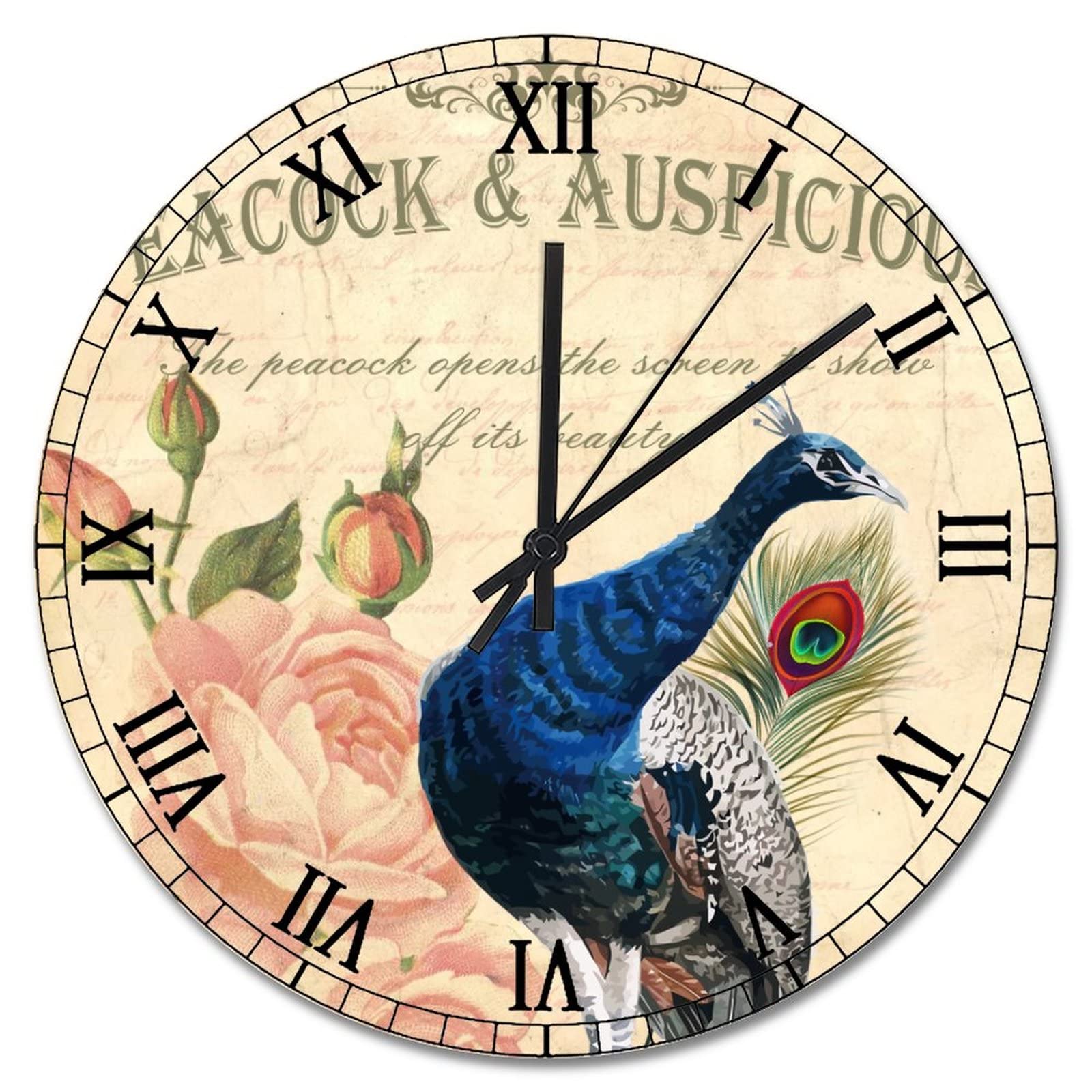 Horloge murale paon vintage de 38,1 cm pour décoration de salon
