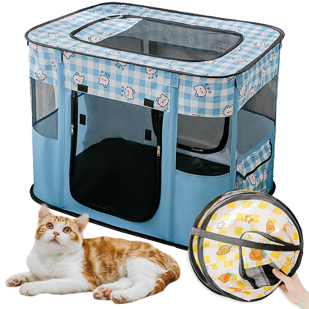 NeoStyle Large Portable Pet Playpen, Foldable Dog Playpen Pet Tent, Cat Delivery Room,Indoor and Outdoor Travel Playpen for Dogs, Cats and Rabbits with Free Carrying Case (Blue-Square)