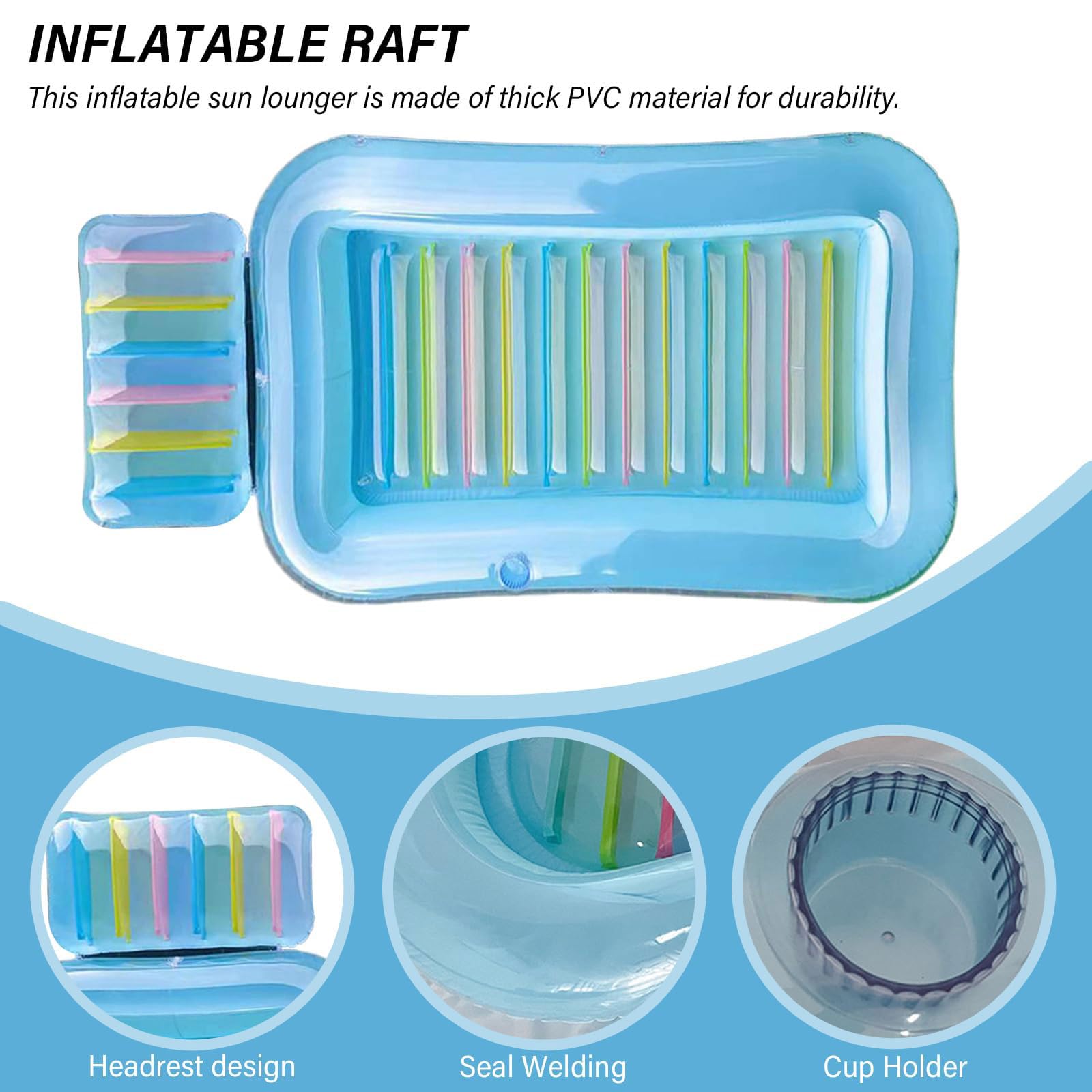 Gonfiabile Amaca Galleggiante,Letto abbronzante con Cuscino,rettangolo 69x43x8 Pollici in PVC Gonfiabile da Sole con portabicchieri,per Adulti per Bambini per Piscina sulla Spiaggia