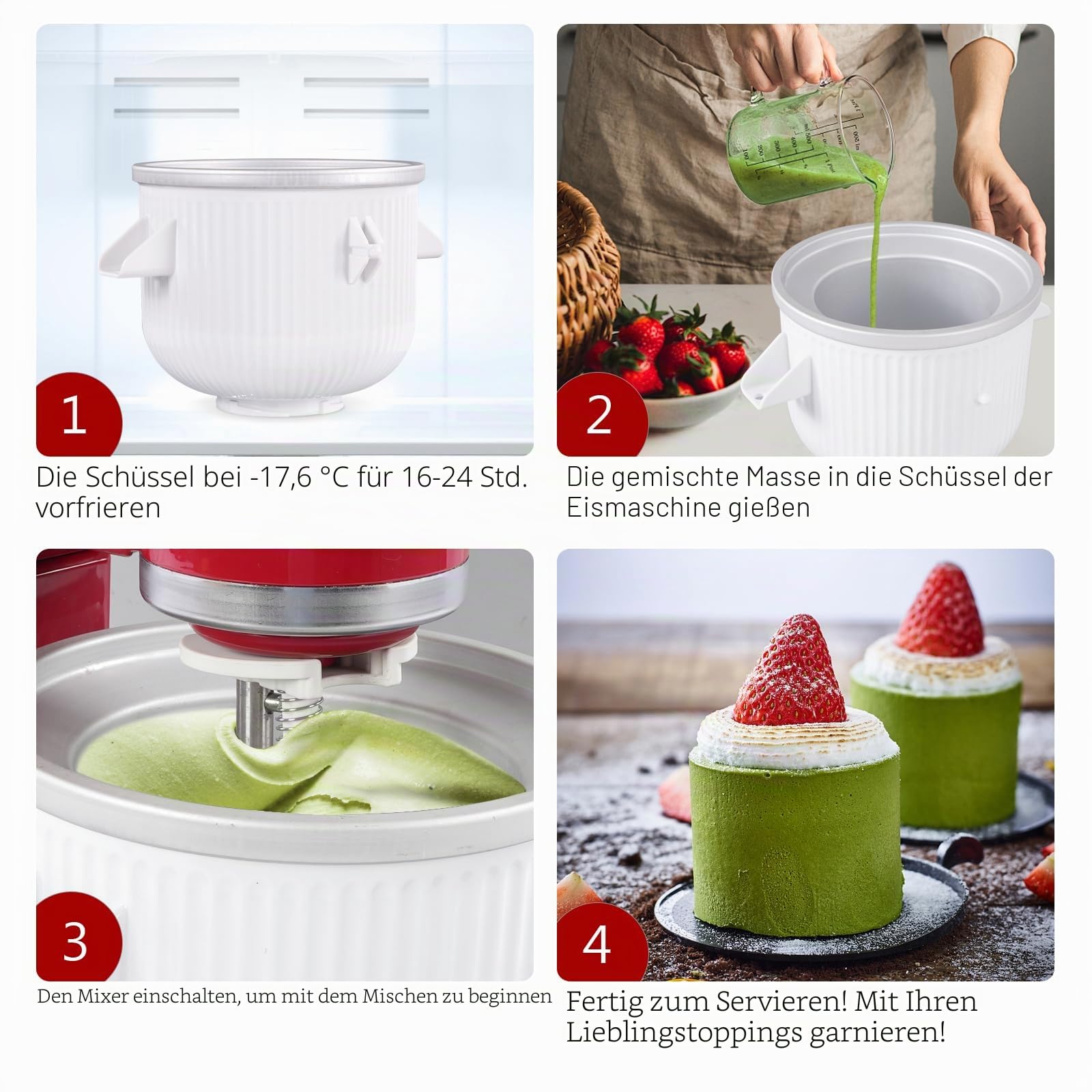 Eiscrememaschine Aufsatz für Kitchenaid, 2 Quart gefrorenes Eis Schüssel für Standmixer 4.5/5/6/7QT, Sorbet Gelato Maker für hausgemachtes Eis, Dessert, Joghurt