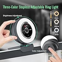 Vista 2 de Cámara web de transmisión Angetube con micrófono: cámara web USB de 1080P 60FPS con luz de anillo y control remoto - cámara web HD con zoom digital