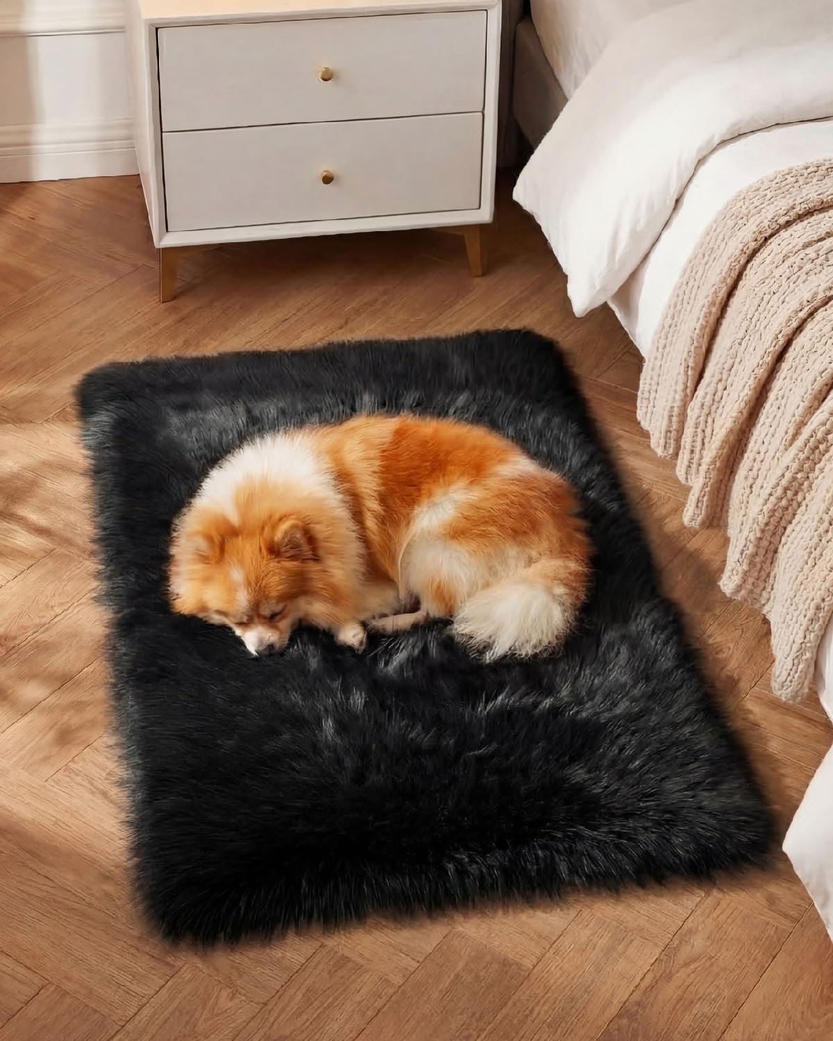 Gofodsil Machine Washable Plush Faux Sheepskin Shaggy Rug,Black, 60x90 cm — image 1