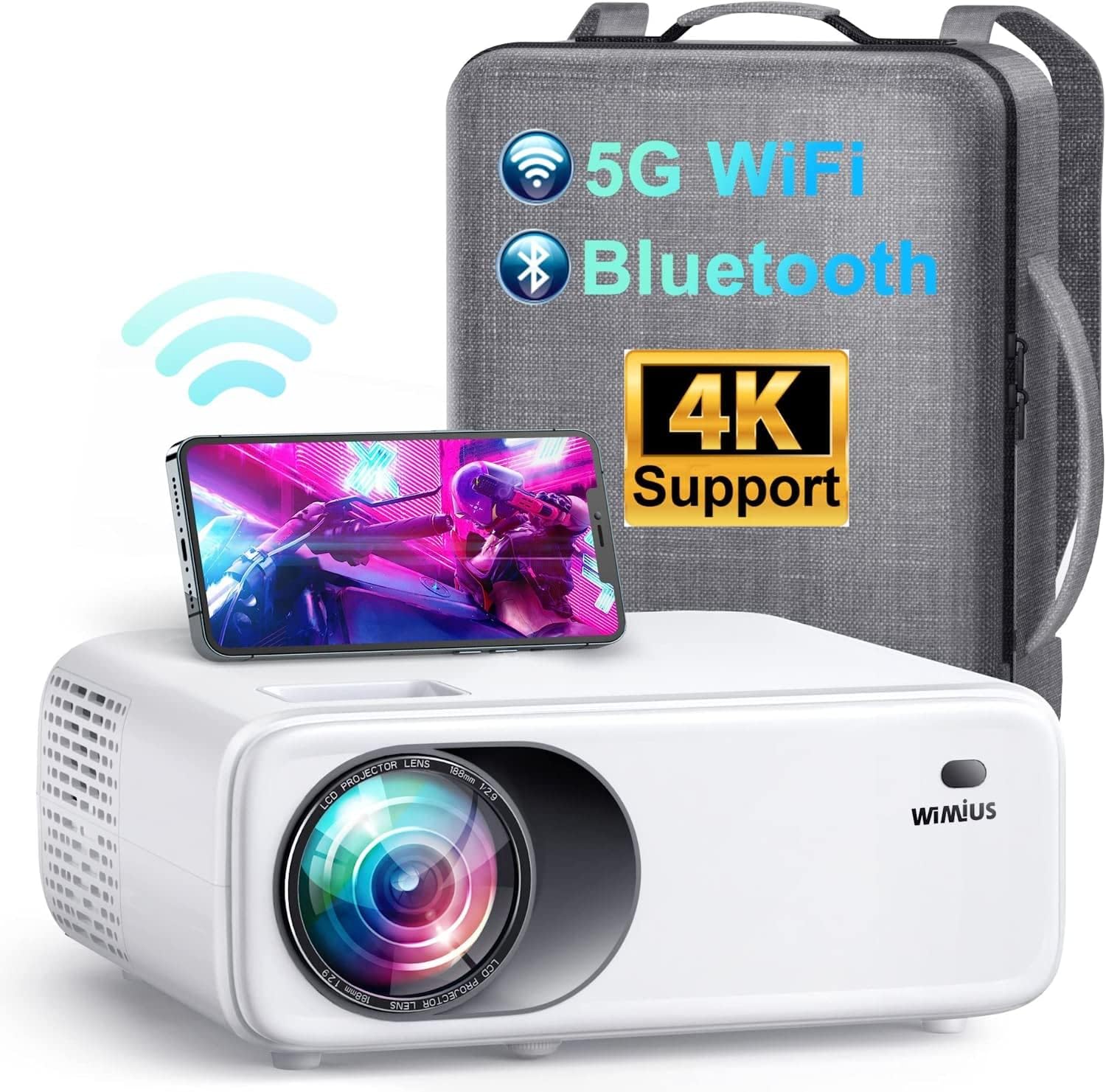 Vidéoprojecteur WiFi Bluetooth, WiMiUS 1080p Full HD Projecteur