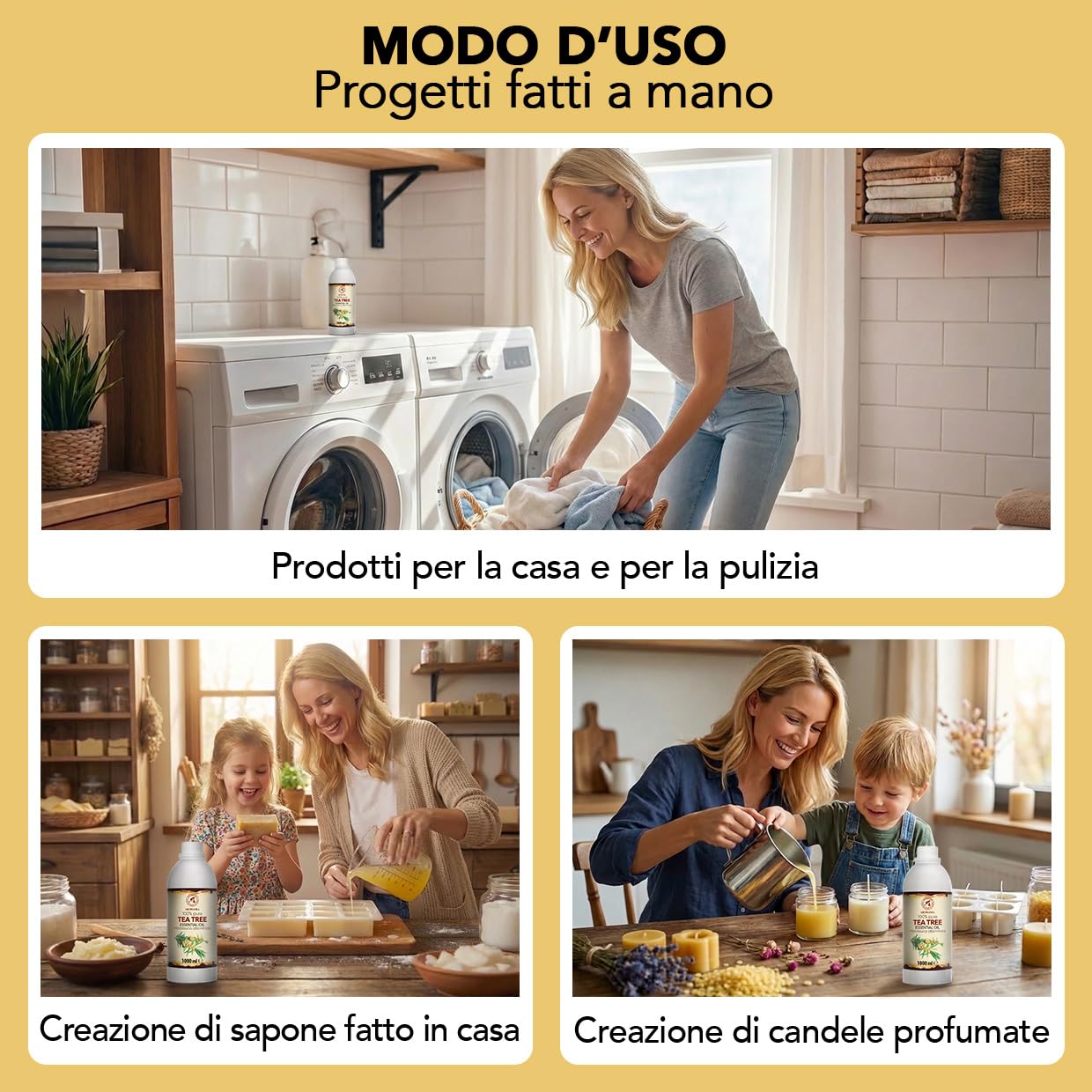 Olio Essenziale Dell'albero Del Tè 1000 ml - Melaleuca Alternifolia - Naturale e Puro - Olio essenziali per Diffusori - Profumi per la Casa - Saponi e Candele - Sauna - Aroma Fresco - Aromaterapia