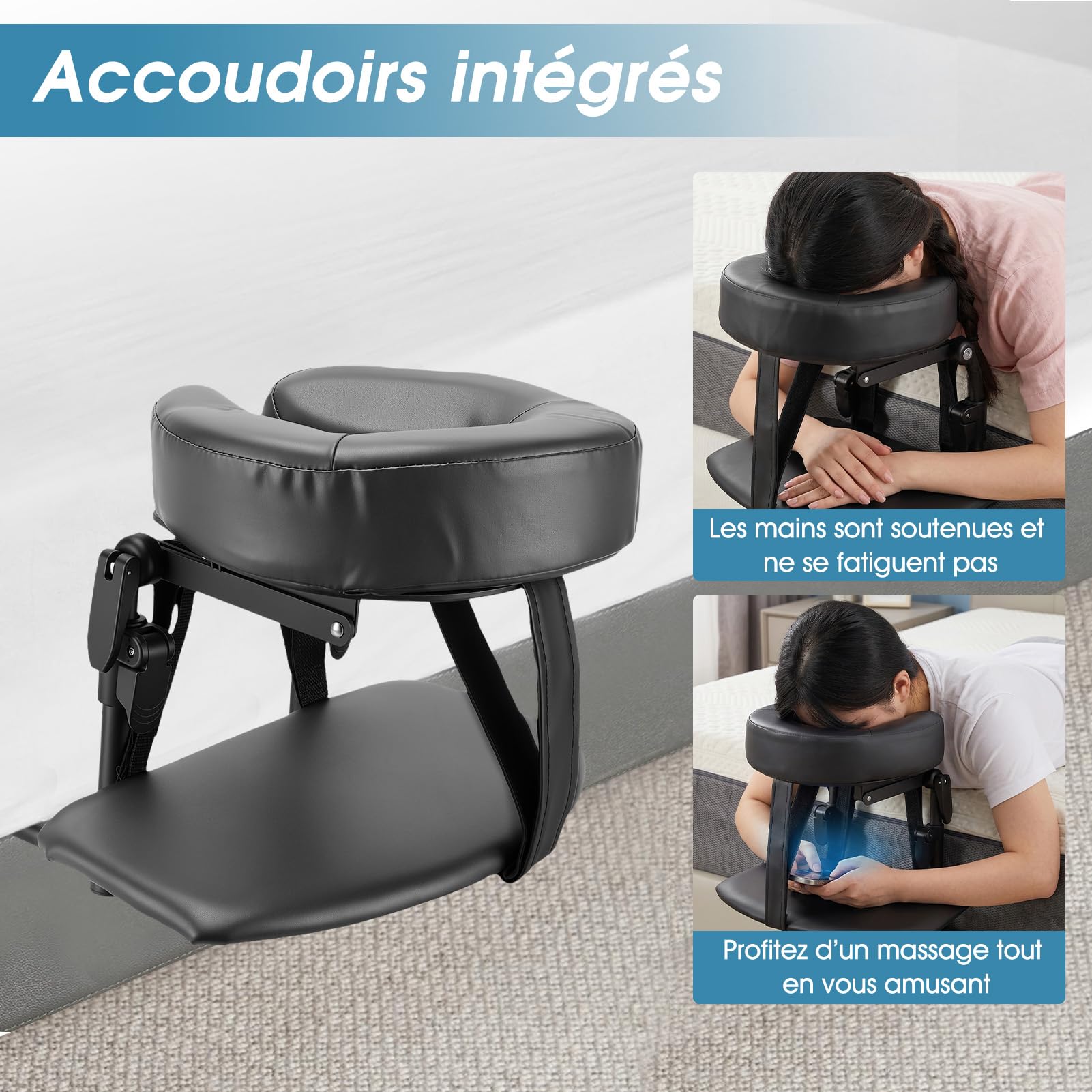 Appuie Tete Massage Pour Lit,Réglable Coussin Massage Lit Pour Table De Massage,Repose-Tête Remplacement Oreiller En Forme De U Universel Pour Lits De Beauté Avec élastiques