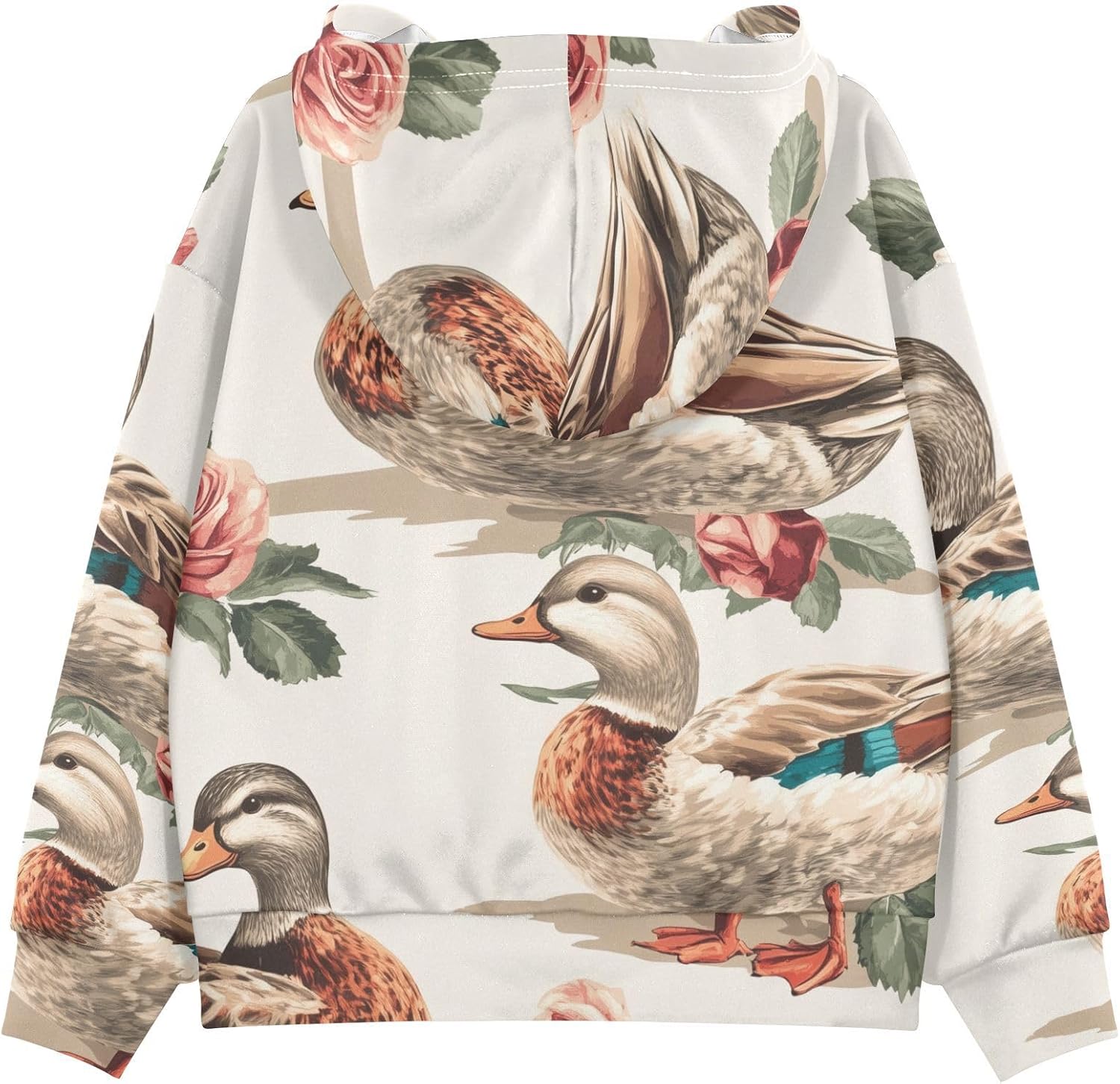 ZZXXB Duck Rose Flowers Kids Sweatshirts Boys Girls Hooded Kangaroo Pocket Pullover Tops XS-XXL