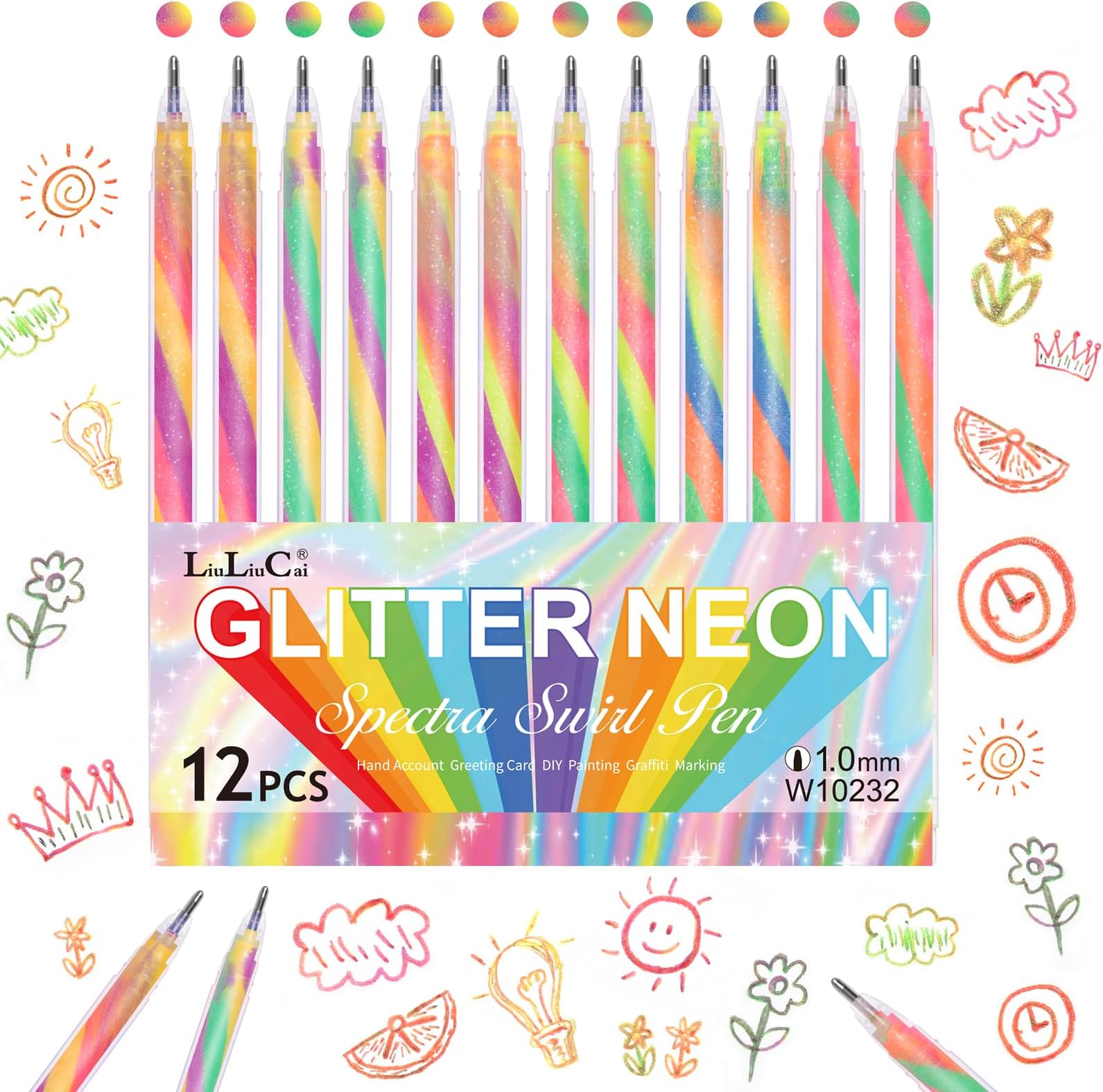 12 Pack Mixing of 3 Colors Rainbow Gel Pens Color Changing Ballpoint Pen Glitter Pen Set for Adults Coloring Books Drawing Doodling Scrapbooking Notes