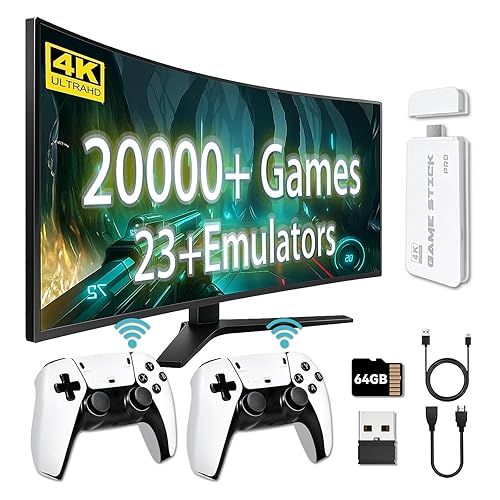 Retro Game Console Stick 2025, 4K HDMI Plug & Play Game Stick with 20,000+ Classic Games, 23 Emulators, Dual 2.4G Wireless Controllers, Retro Gaming