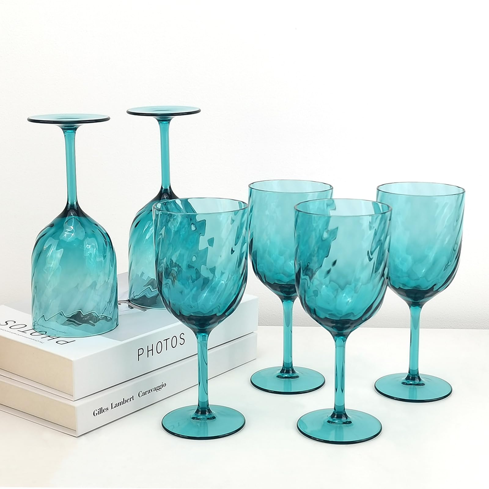 Lot de 6 verres à vin en plastique incassables en acrylique de 425 ml, réutilisables et colorés, empilables, passent au lave-vaisselle, sans BPA, parfaits pour les fêtes (cyan, 425 ml)
