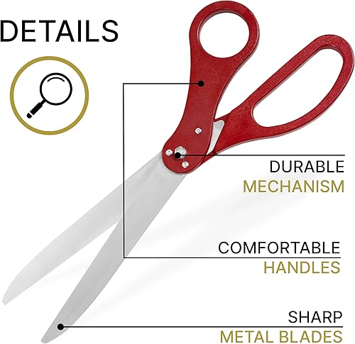 Miniatura 4 de Kit de ceremonia de gran apertura tijeras rojas gigantes de 25 pulgadas con cintas de satén rojas y doradas, kit de ceremonia de corte de cinta de