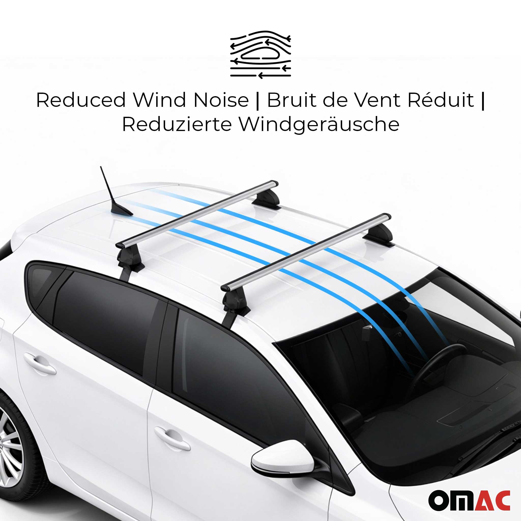 OMAC Aluminiowe poprzeczki dachowe do Honda Civic VIII Hatchback 2005-2012 – TÜV/DIN 75302:2019 – Zamykane na klucz – Rowek T – Maks 75 kg – 2 belki – Szary