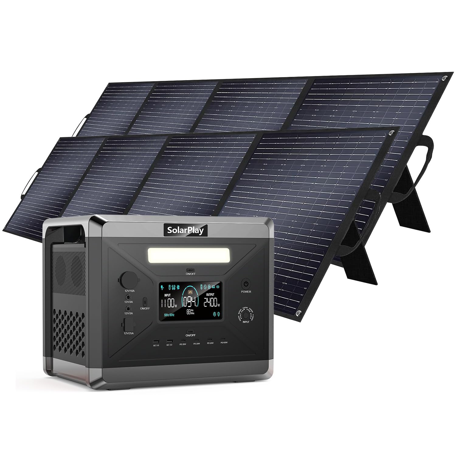 SolarPlay Portable Power Station 2400W 2106Wh Solar Generator with 2 200W Solar Panels 1 5Hrs Fast Charging LiFePO4