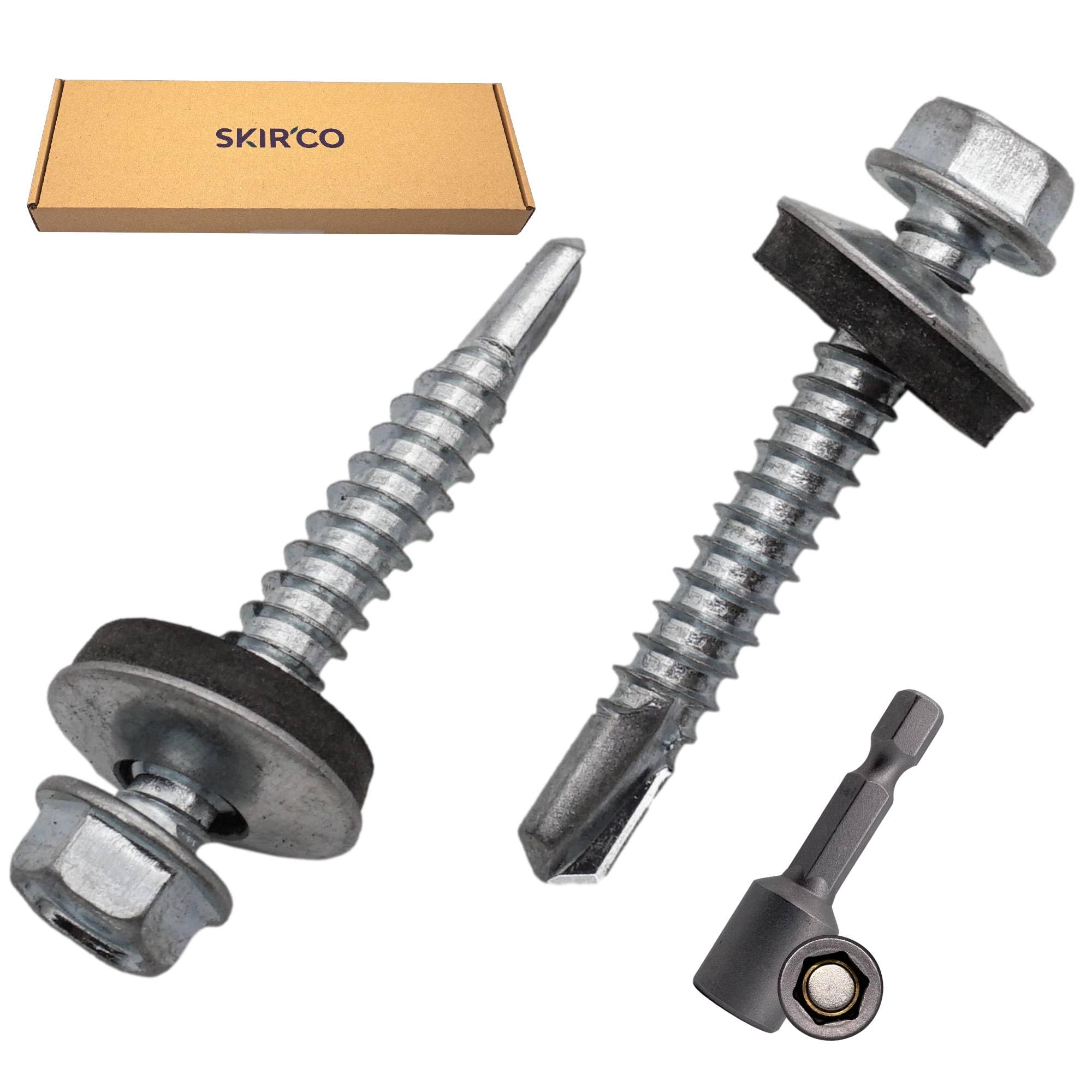 SKIR'CO (100 pcs) Zinc Plated Roofing Screws 5.5 x 38 mm, Hex Head, DIN 7504-K Self-Drilling Screws with EPDM Sealing Washers - Image 2
