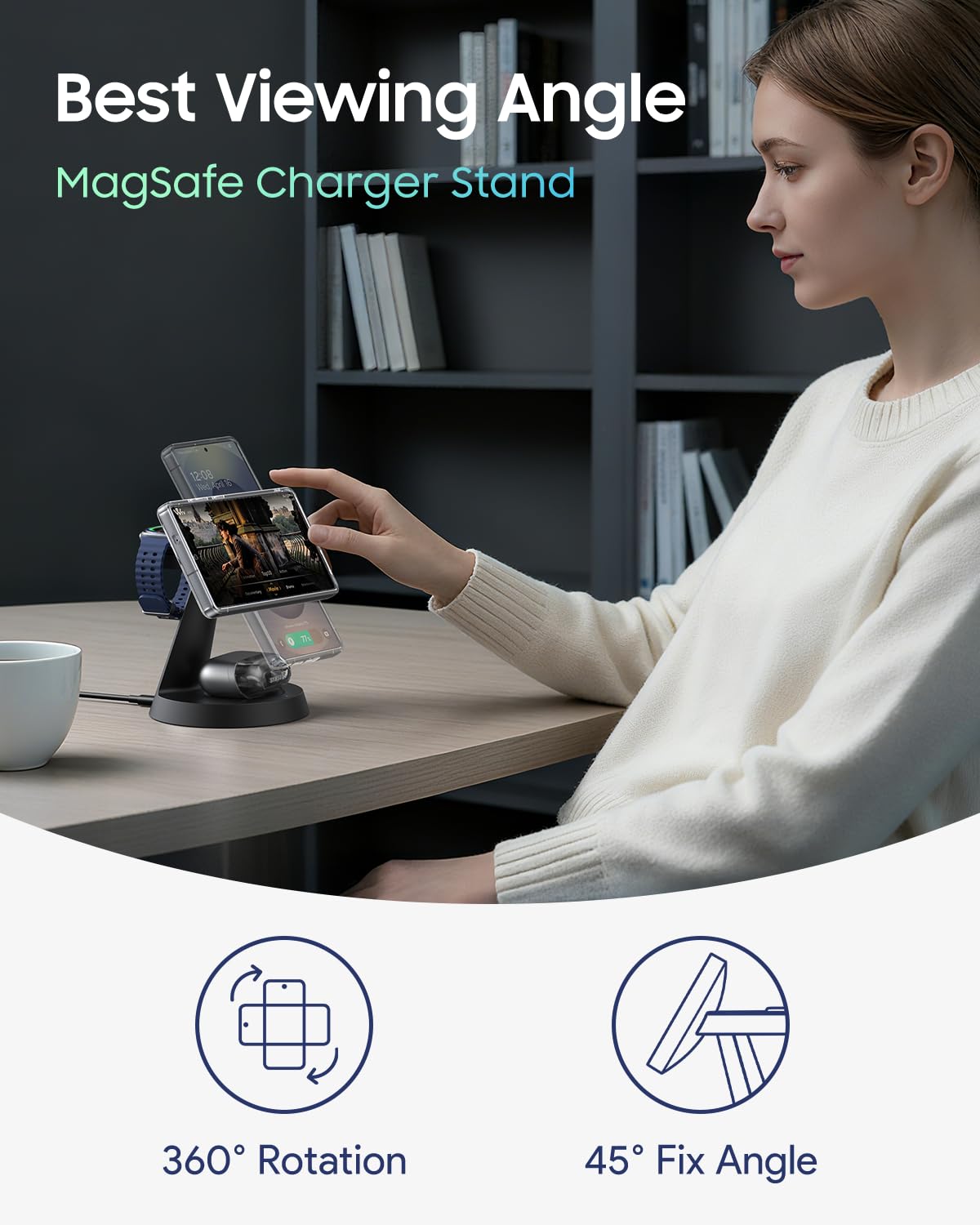 Caricabatterie wireless 3 in 1 per Samsung, stazione di ricarica magnetica compatibile con MagSafe Samsung Charger per Galaxy S25 Ultra S24 Z Fold7/Flip7, supporto caricabatterie orologio per Galaxy