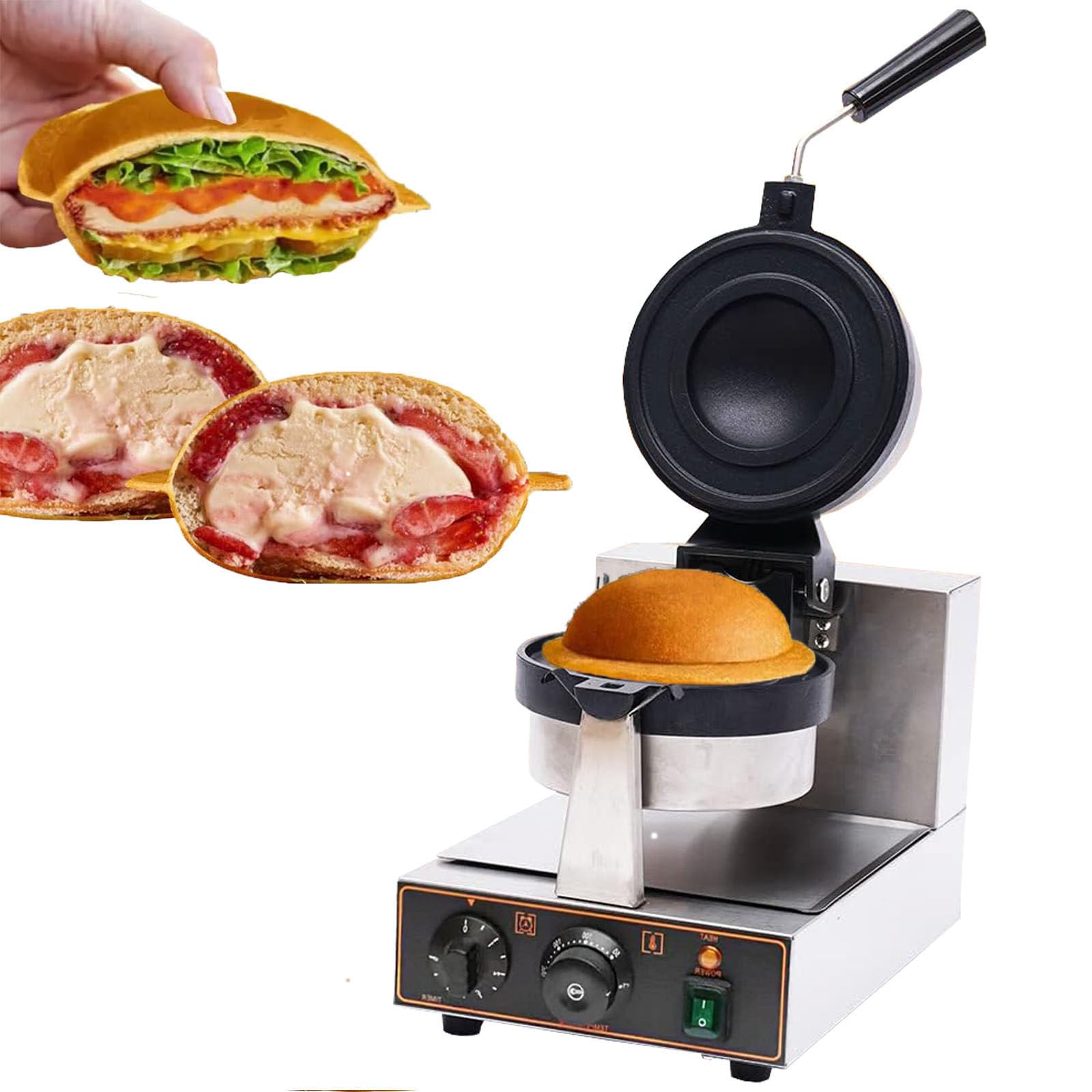 YXYLJOZ Electric Waffle Maker, Panini Press Sandwich Maker, Ice Cream Brioche Hamburger Maker, Non-stick Plates, Independent Temperature Control, for Bakeries, Restaurants,Single Heads
