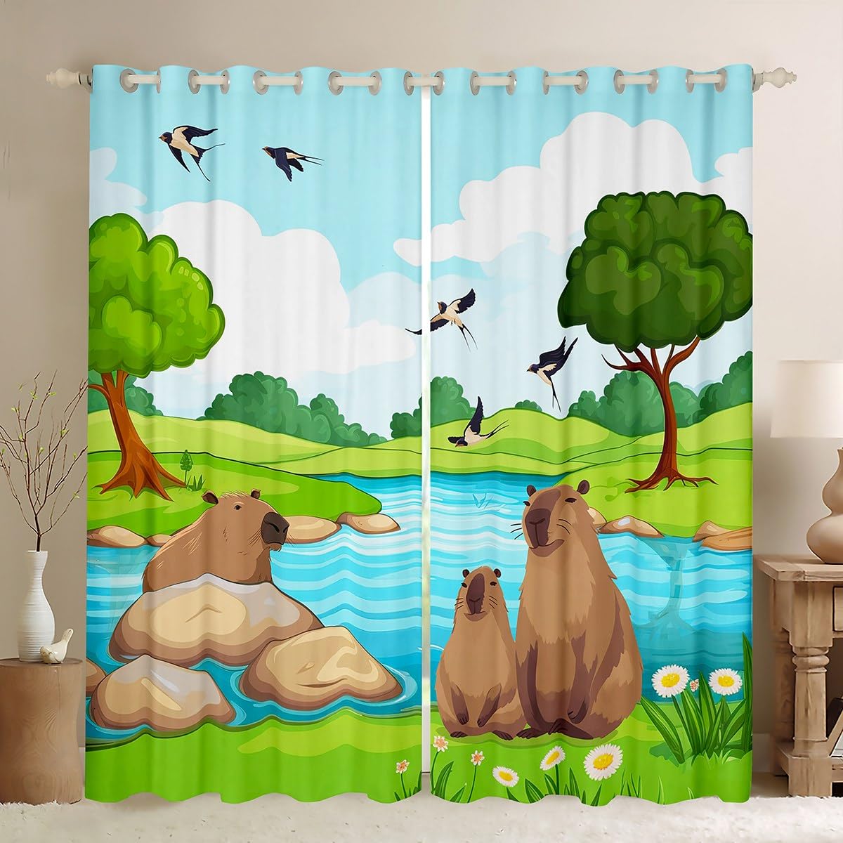 Toddlers Capybara Curtains Cartoon Wild Animals Blackout Curtainss For Kids Boys Girls, Zoo Animal Curtains & Drapes Capybara Gifts For Kids Jungle Natural Window Curtains 52''Wx63''L, 2 Panels