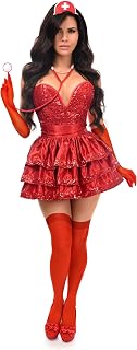Womens Top Drawer 5 Pc Red Sequin Nurse Corset Costume