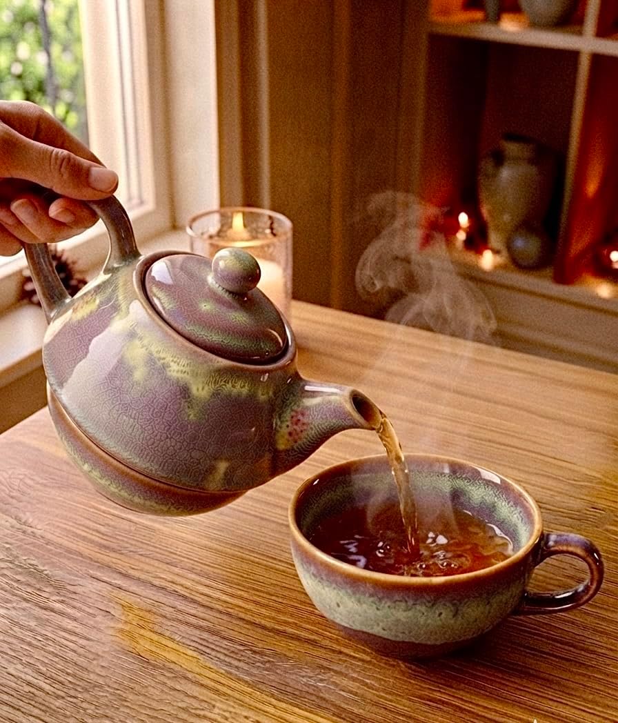 Handmade Ceramic Tea for One Set, Stacking Teapot & Cup, Japanese Style