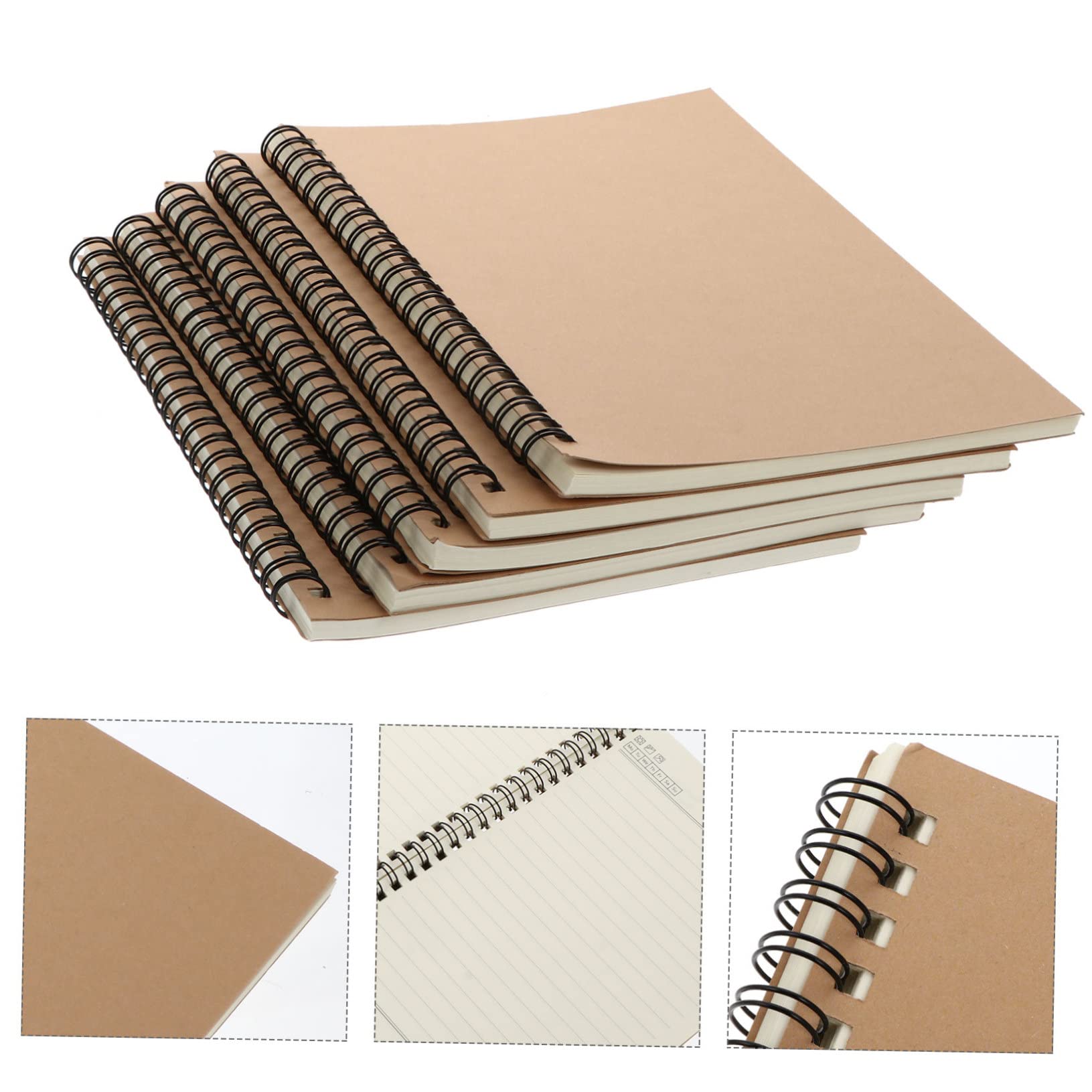 TEHAUX Quaderno Spirale in Carta Kraft Marrone 5 Pezzi Set Leggero e Facile da Trasportare Design Retrò Semplice per Pianificazione Settimanale e Scrittura Creativa