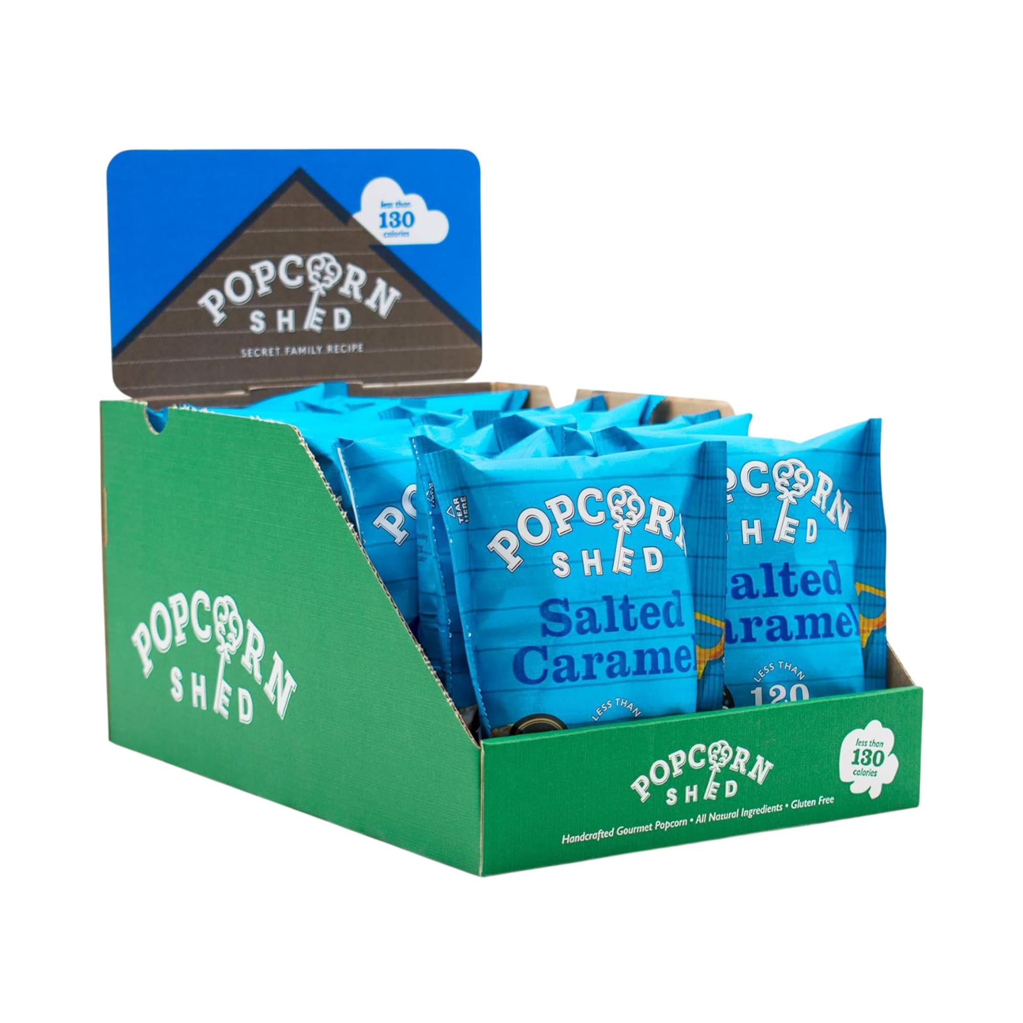 Popcorn Shed Salted Caramel Gourmet Popcorn (16 x 24g) - Salted Caramel and Chocolate Flavoured Gourmet Popcorn, Easy & Low Calorie Snack, Perfect for Parties, Movie Nights & Gifting