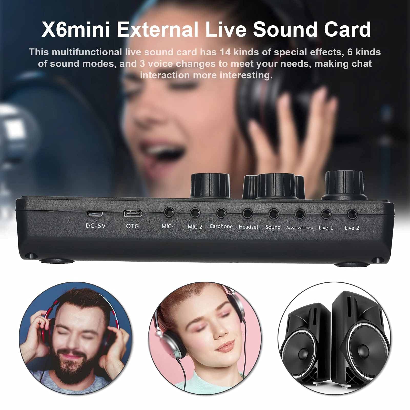 MRKU Carte Son Externe en Direct, mixeur sonore Multifonctionnel pour Diffusion de Musique en Direct, Enregistrement de Chant, 14 Effets