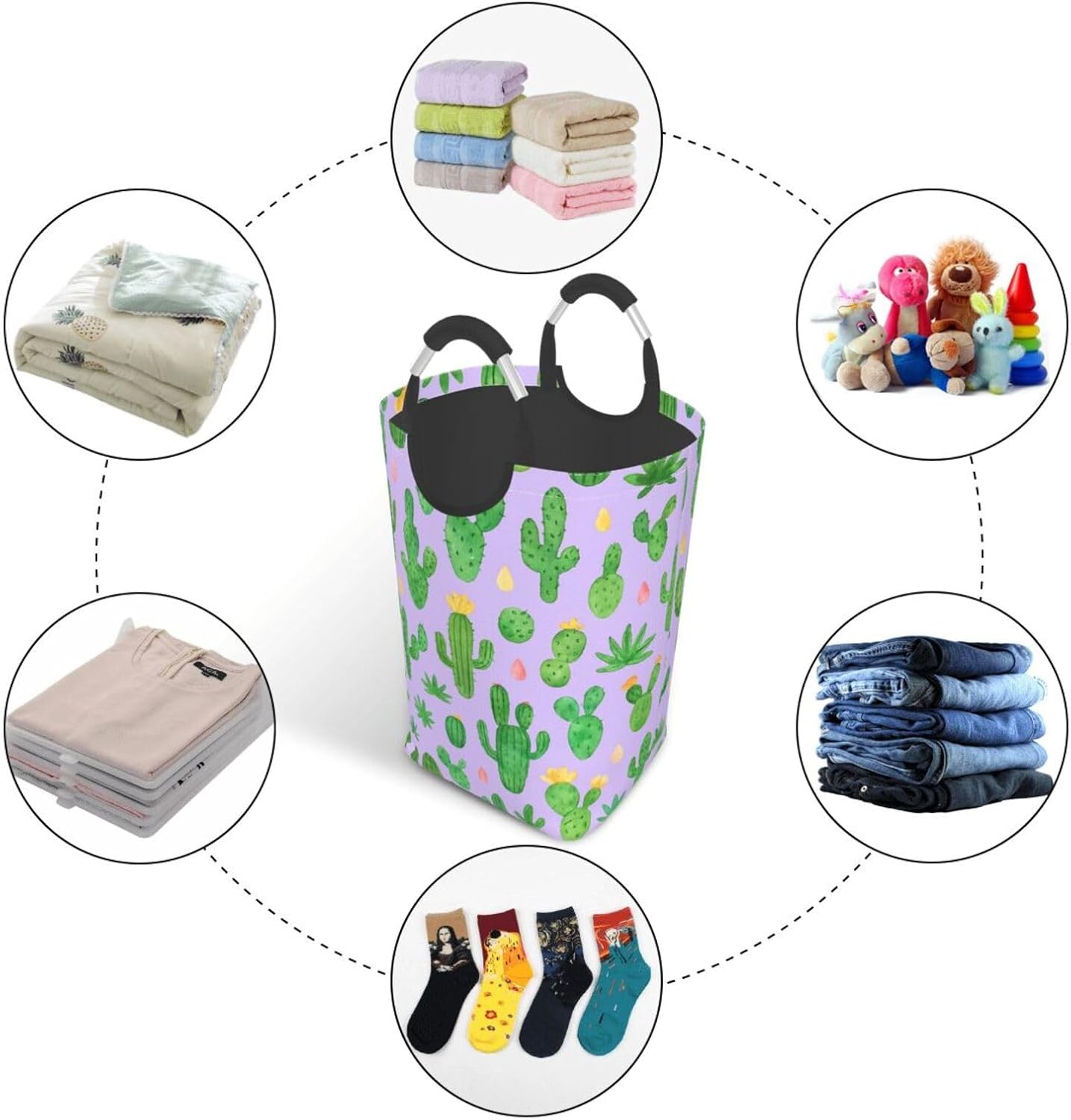 50l Laundry Basket Watercolor Cactus Pattern Waterproof Laundry Hamper Foldable Clothes Laundry Bag With Handles