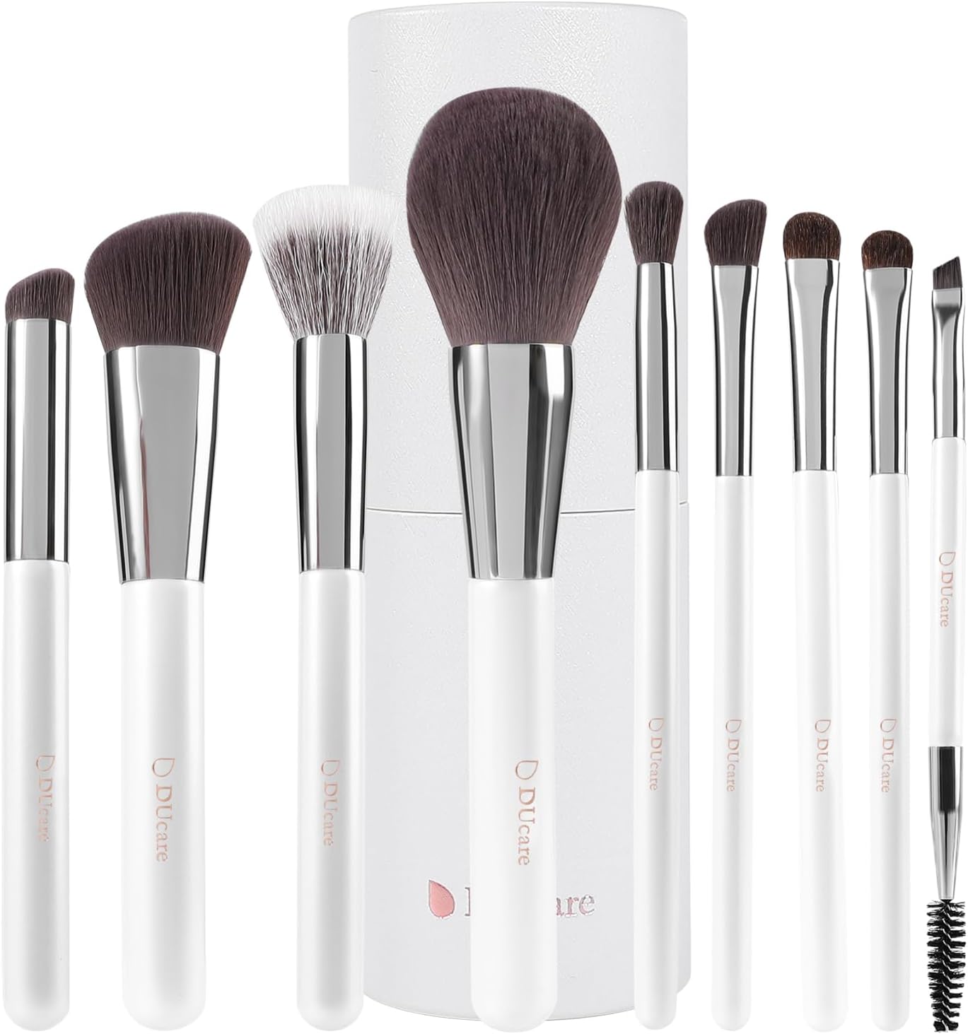 Makeup Brushes, Set of 9, White Ball, Makeup Brush, Eye Shadow Brush, Face Brush, Plenty of Carefully Selected Fine Bristles, Holder Case Included, Portable, Makeup Tool, Gift