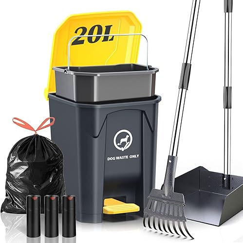 Cubo de basura para excrementos de perro al aire libre con recogedor de excrementos y 60 bolsas de excremento gratis, cubo de basura de perro de 4