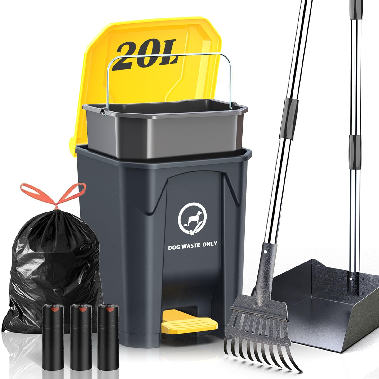 Outdoor Dog Poop Trash Can with Pooper Scooper & 60 Free Poop Bags