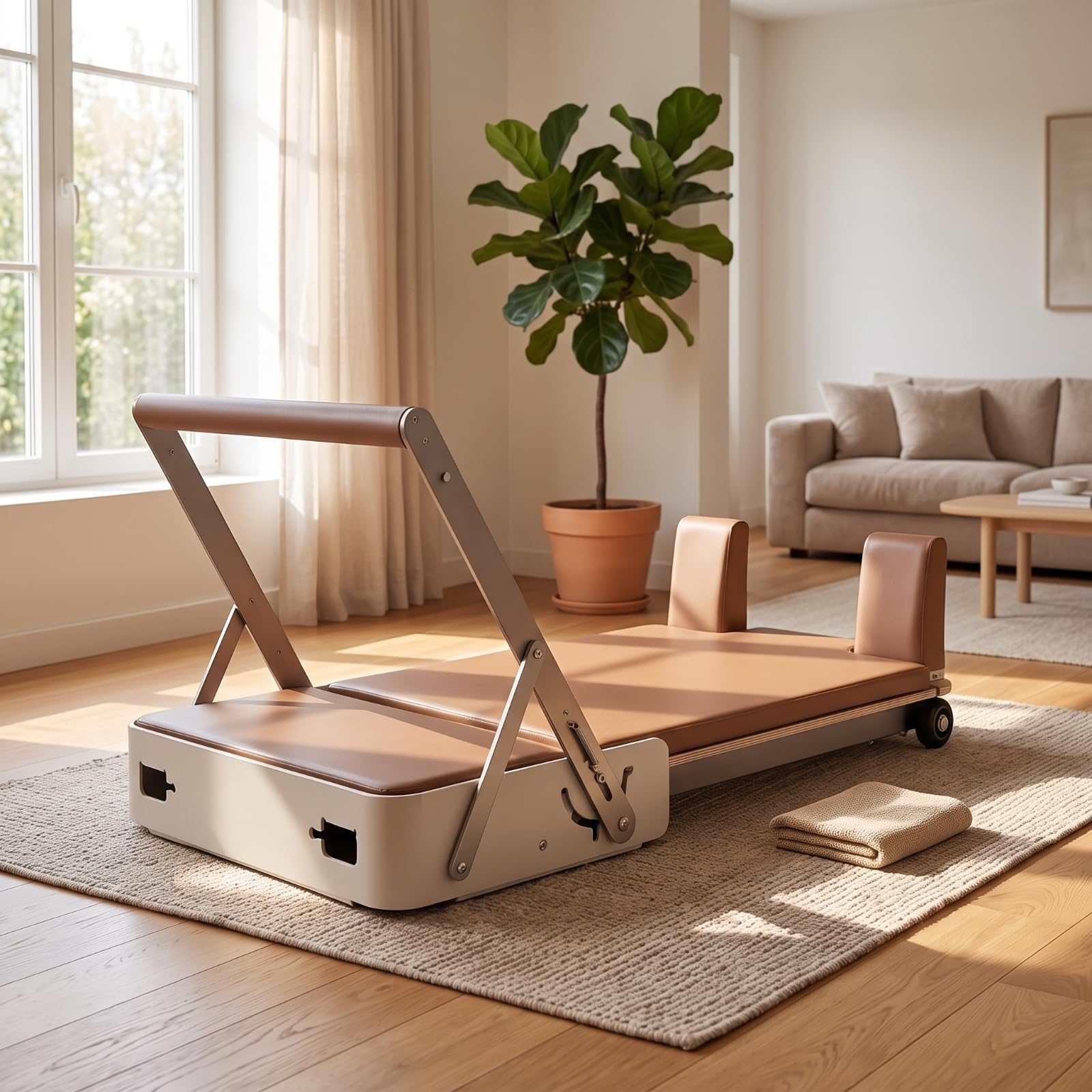 kowaku Lettino da Pilates Stabile Attrezzo Pilates con Ruote Resistente Riformatore per Casa