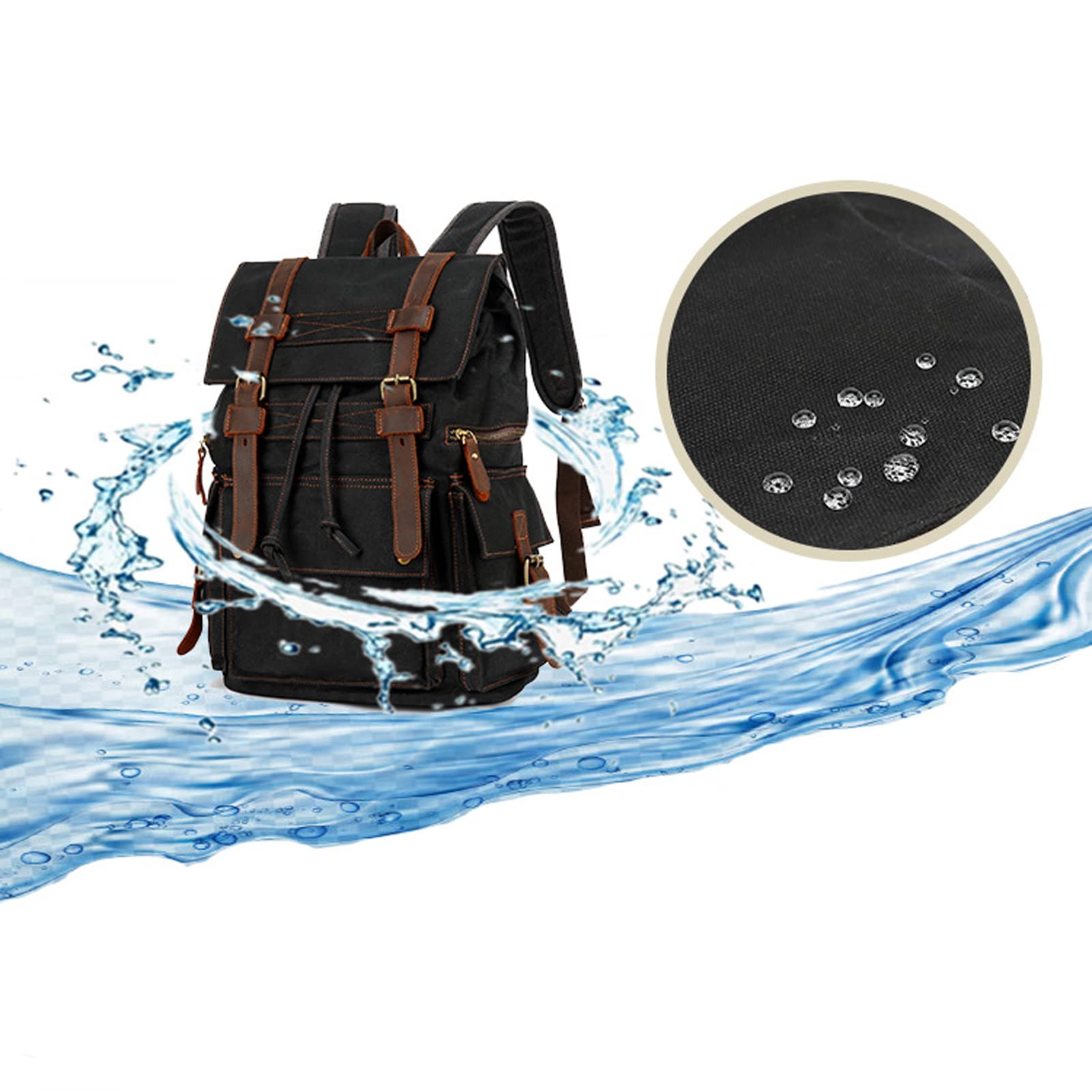 Mochila de hombro de cuero de lona para hombre, mochila vintage para laptop, mochila de viaje al aire libre, bolsa de equipaje grande, mochila para computadora