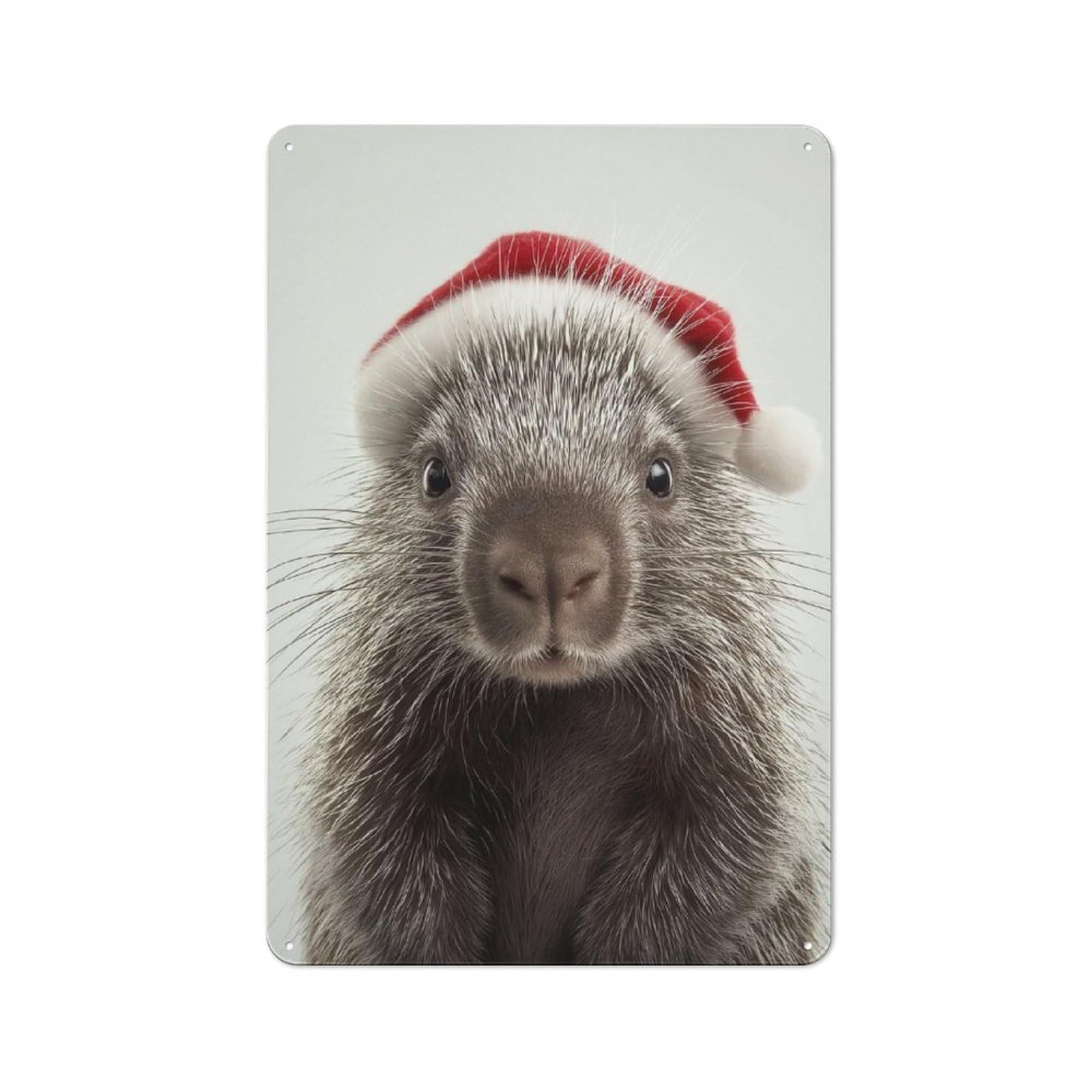 Junmoney Christmas Porcupine Wearing Santa Hat Retro-Style Metal Plaque 30X20cm For Garage Or Workshop, For Garage, Workshop And Man Cave Decoration