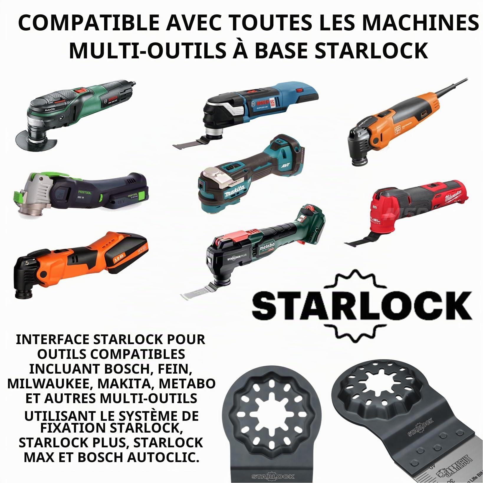 10 x SabreCut SCFNK10 Mix Bimetal (BIM) Lames pour outils multifonctions longue durée compatibles avec Bosch Fein Starlock/Starlock Plus et Starlock Max Système de montage multi-outils et accessoires
