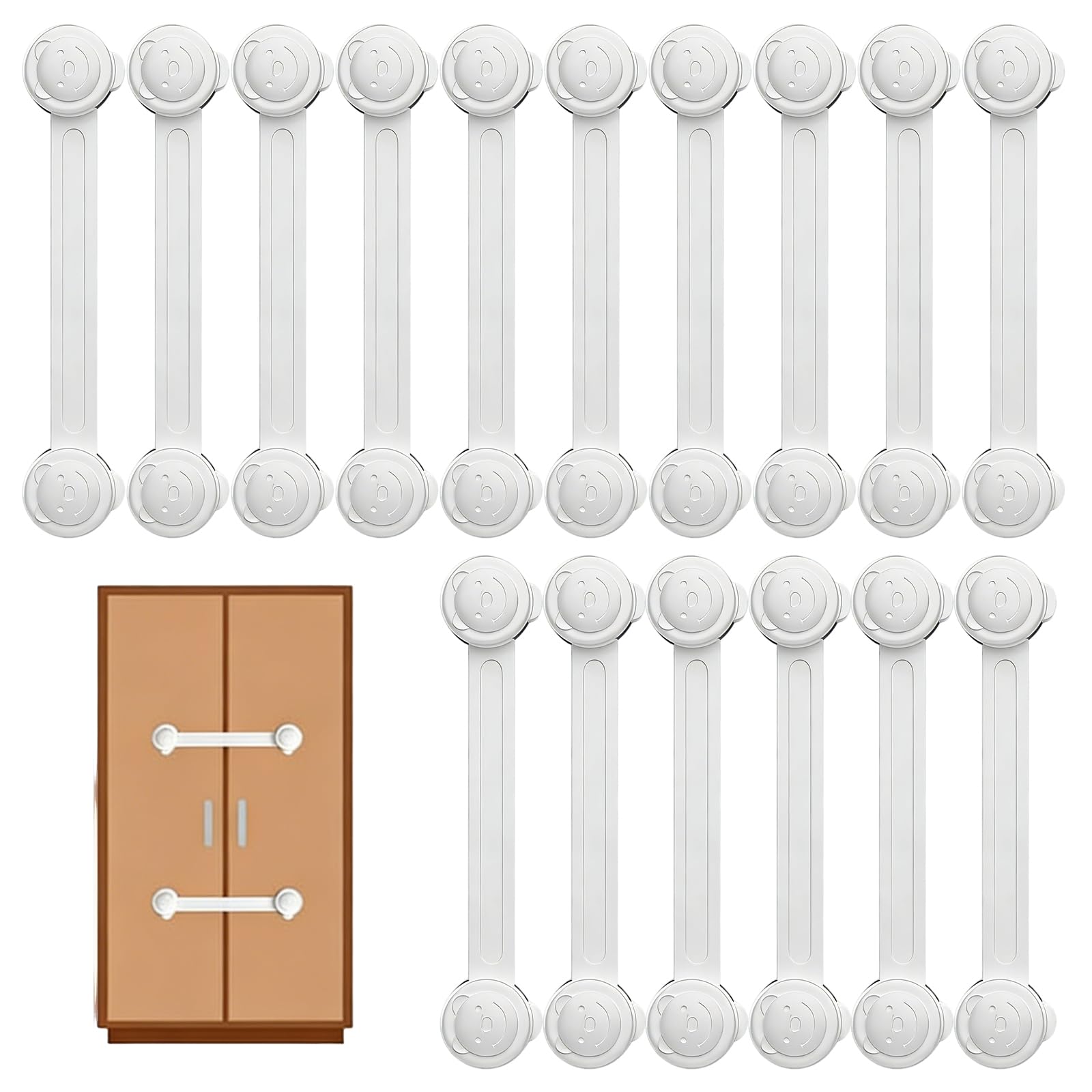 Muyapay White 16 Pcs Child Locks For Kitchen Cupboards, Strong Adhesive Cupboard Locks