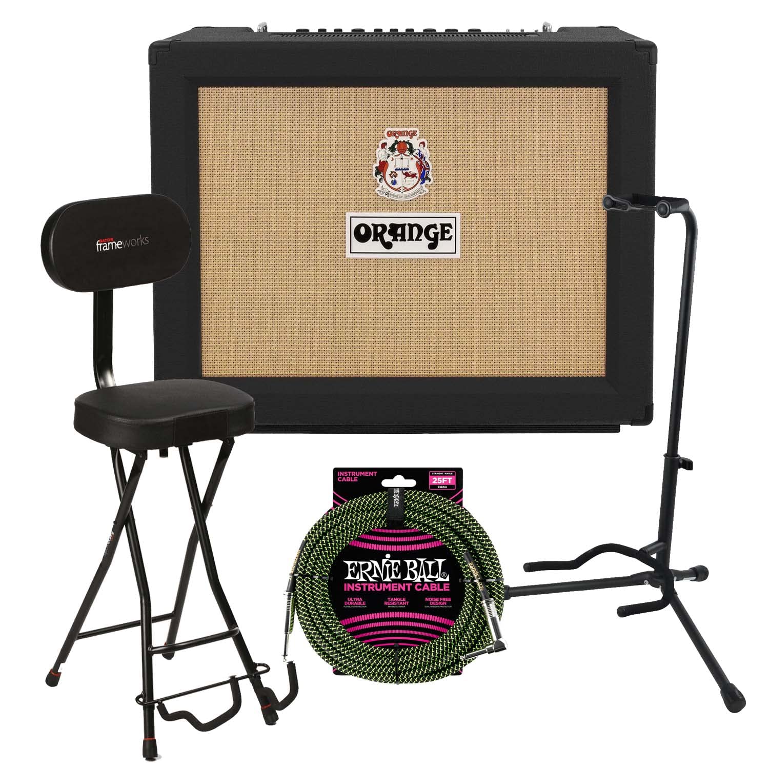 Orange Rockerverb 50 MKIII 50-watt Tube Amp (Black), Gator Stand, Gator Seat, EBall P06066 Bundle