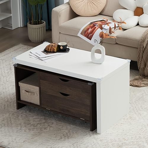 Mesa de centro grande de madera de 59 pulgadas de largo con almacenamiento, moderna mesa de transformador extensible con baúlestante abierto, mesa