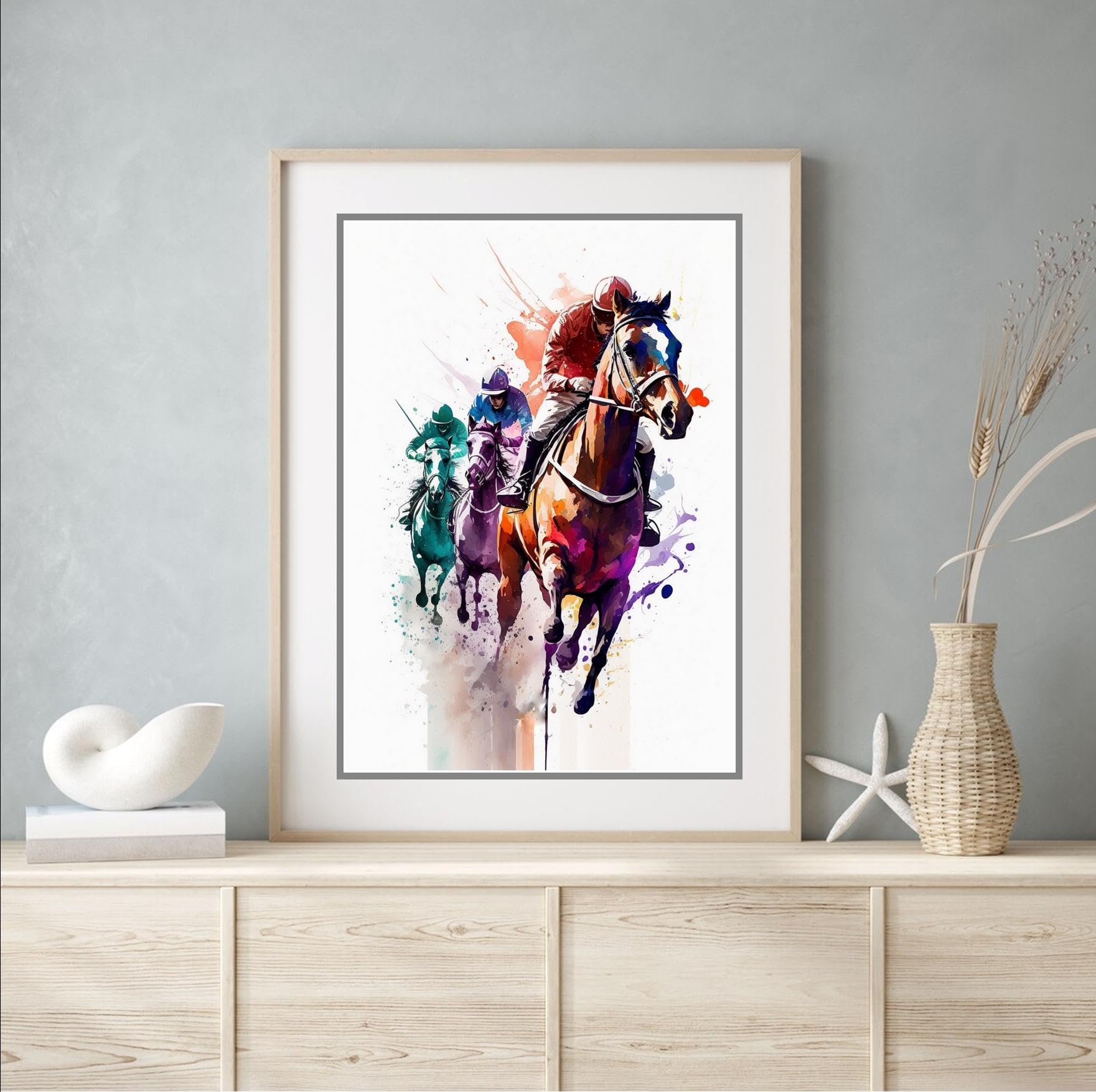 Beauitiful vivid fine art print of Horse Racing painting (picture 5) (A4 PRINT ONLY) (29.7 X 21CM), Multi