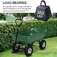 Vista 4 de Carrito de jardín resistente para césped con marco de acero resistente y neumáticos de 10 pulgadas, capacidad de peso de 300 libras, carretilla