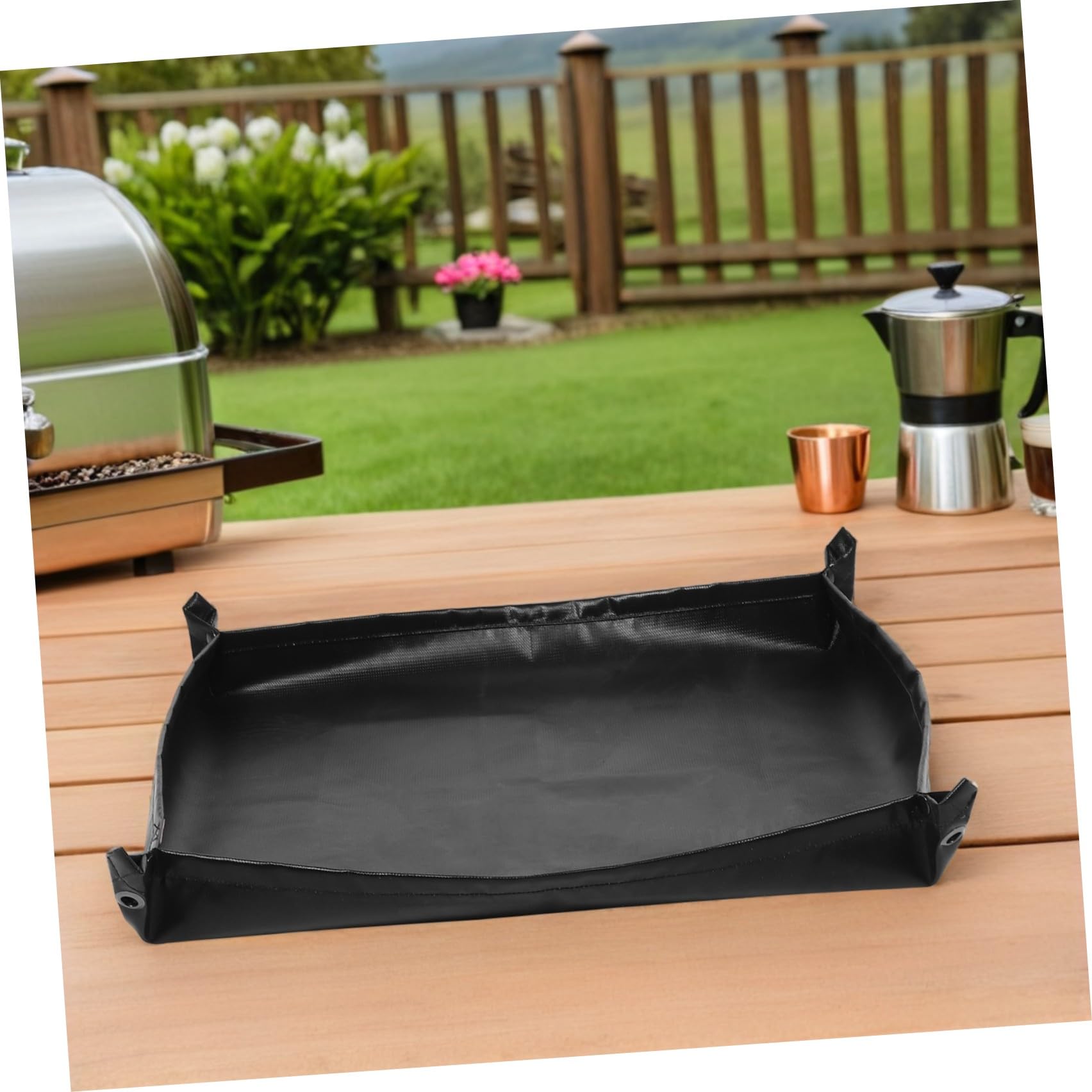 Tapete de Silicona Negro para Parrilla Exterior Resistente al Calor | Protector para Madera y Fogatas, Fácil de Plegar y Limpiar, Uso en Cookout y Bbq