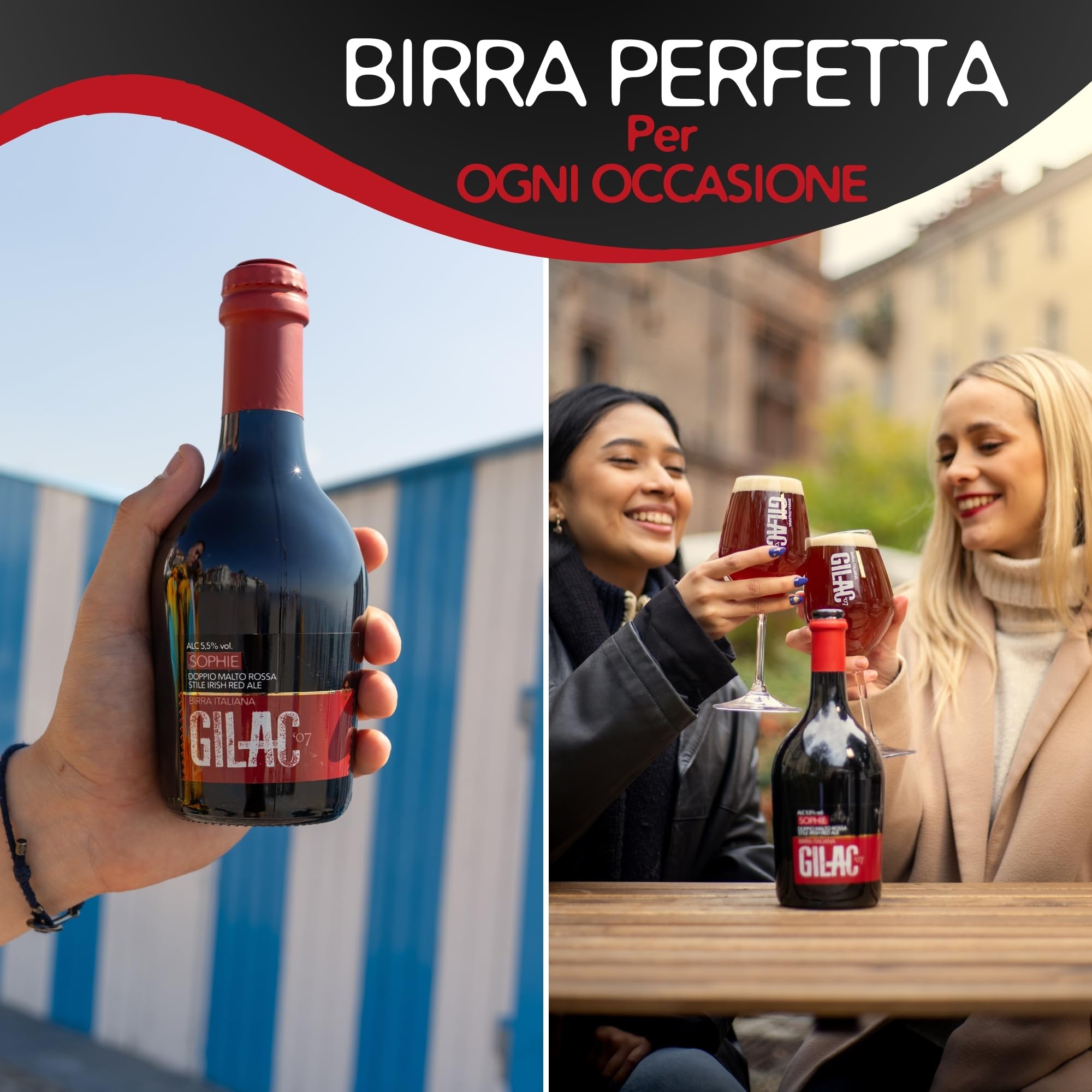 GILAC SOPHIE RED ALE - Birra artigianale Rossa 15 Bottiglie da 33 cl - Birra Rossa Italiana Non Filtrata e Non Pastorizzata, Birre artigianali confezioni regalo - Gradazione Alcolica 5.5% Vol