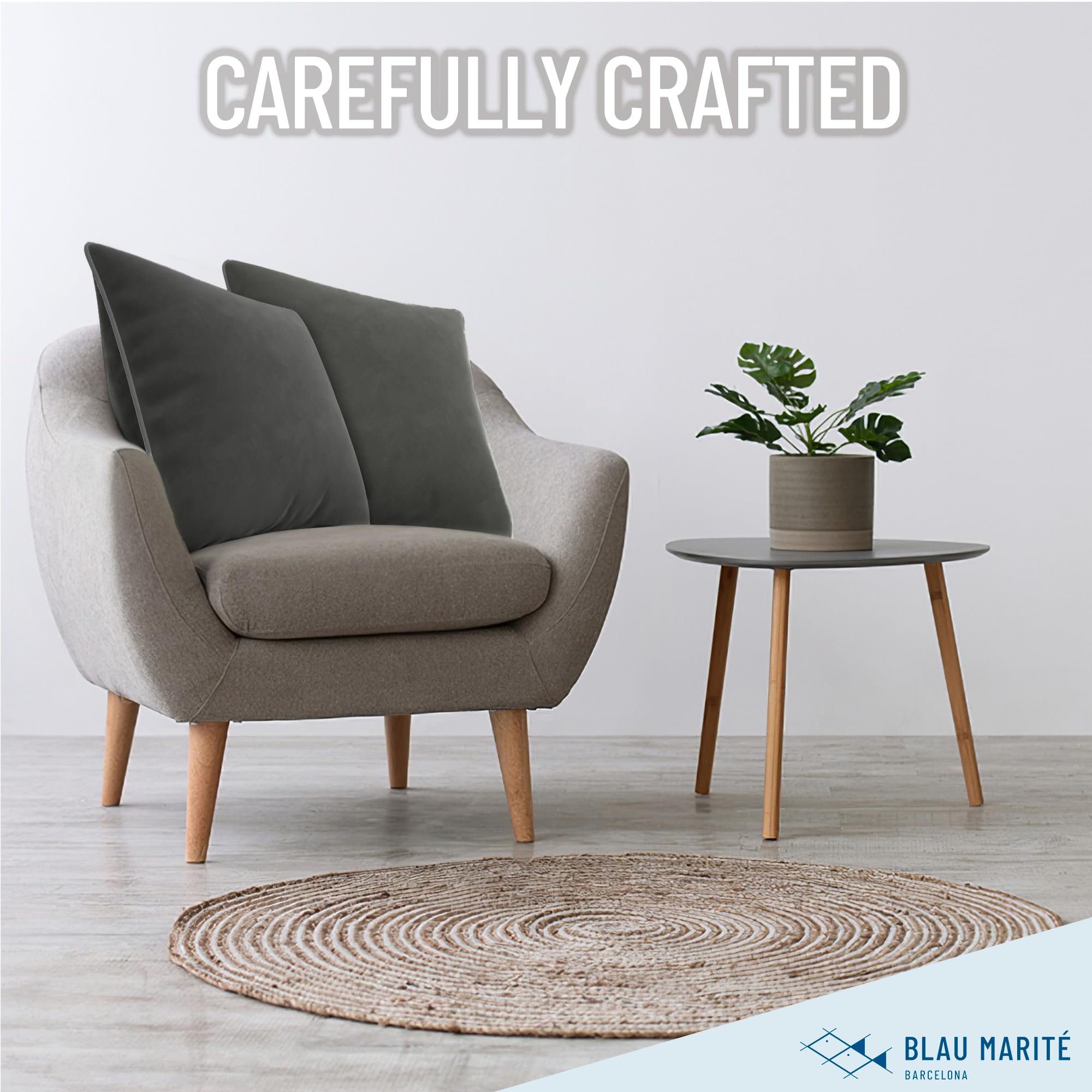 Blau Marité Set of 2 Velvet Throw Pillow Covers with Contrast Piping, Soft Decorative Cushion Covers, Deep Grey, 20"x20" (50x50 cm) - Image 3