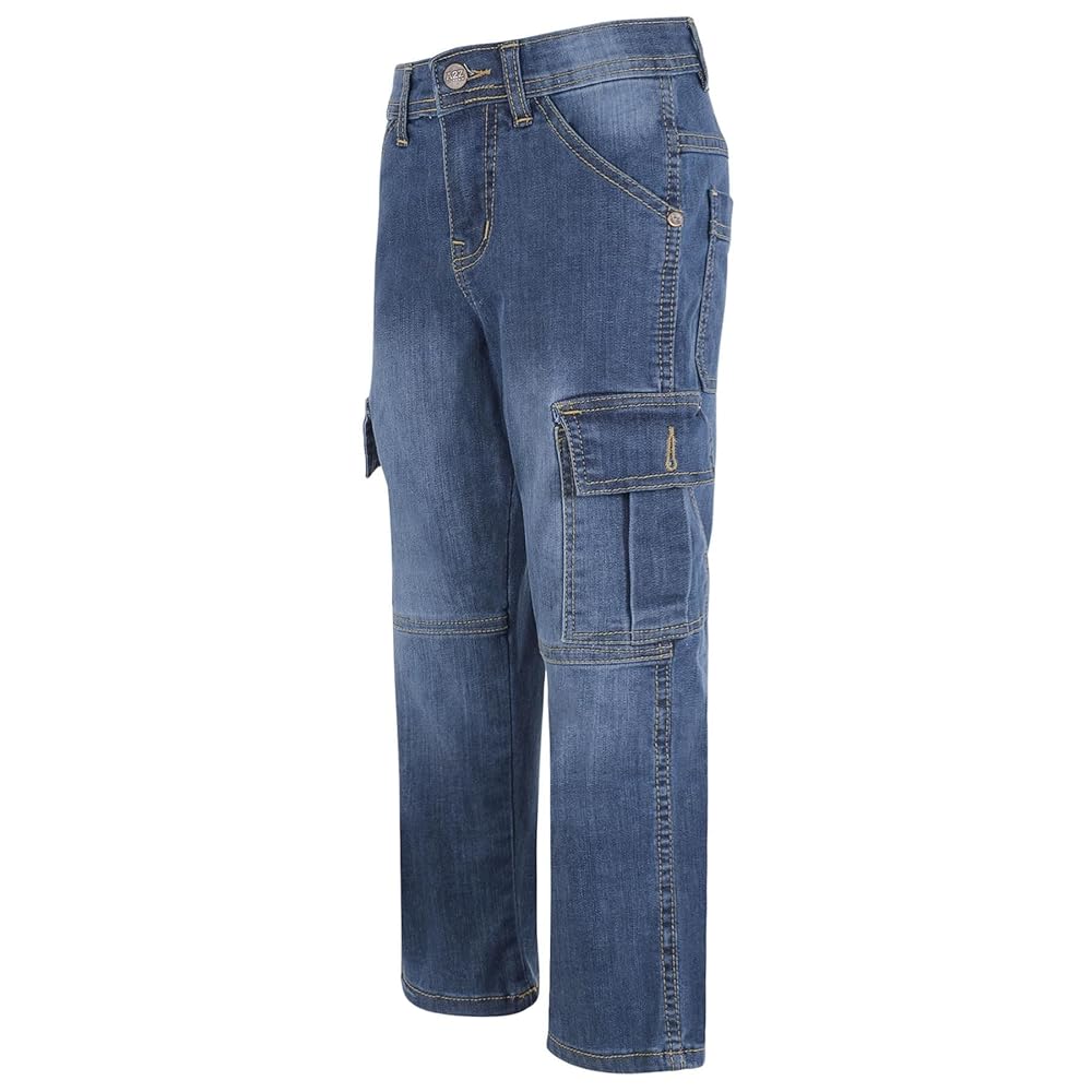 【AAKE】BOYS CARGO HALF DENIM Kids Boys Cargo Denim Pant Mid Blue 6 Pocket Denim Jeans