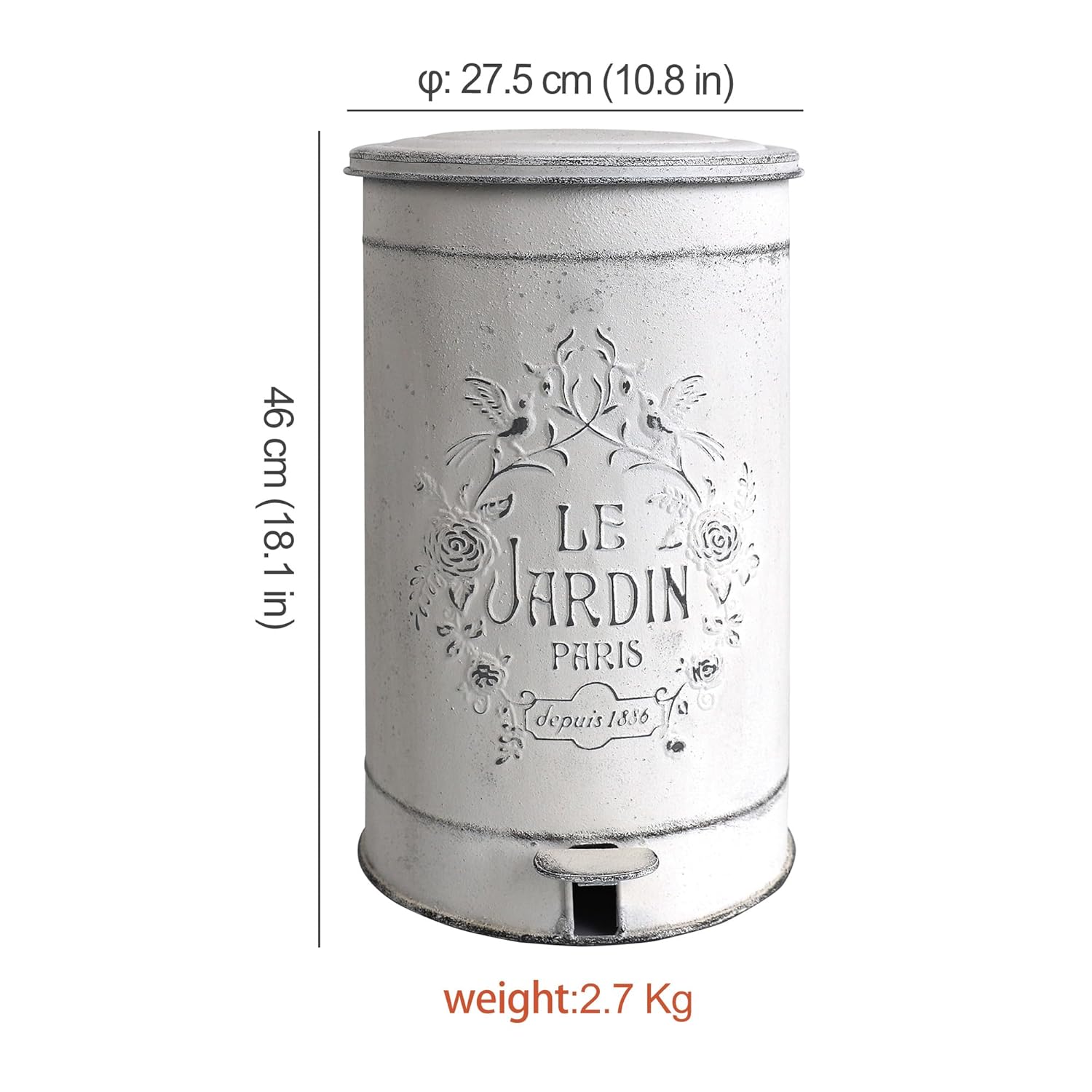 Z&Z ornamentorum Retro Kitchen Trash Can with Lid 15 Liter/4Gallon Gallon and Pedal Round Touchless Garbage Cans with Flower and Bird Patterns Outdoor Trash Can for Kitchen Park Garden