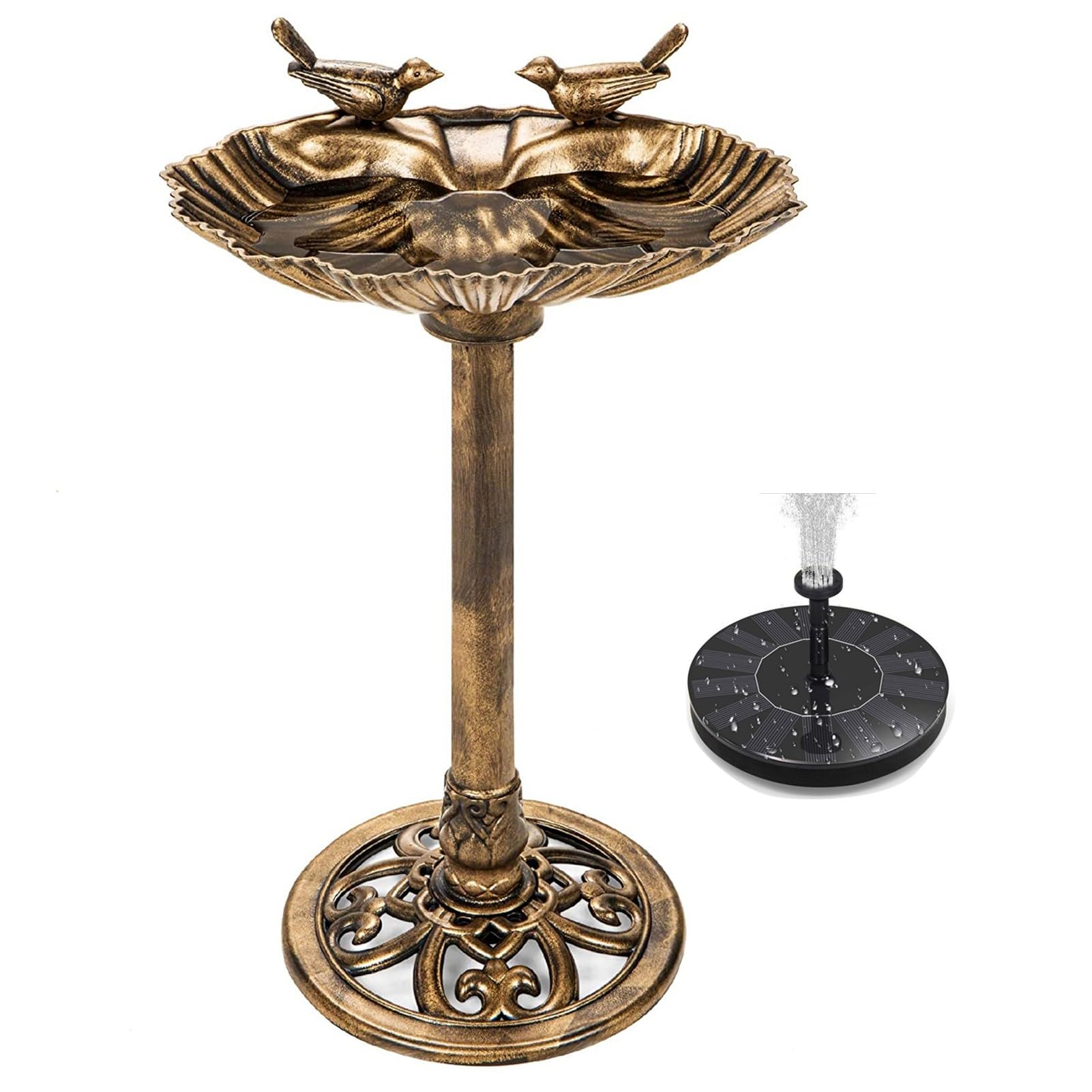 Water Fountain and Birdbath Solar Powered Polyresin Vintage Bronze/Green Outdoor Pond Fountain Combo Set Freestanding Bird Feeders for Garden Patio Deck or Yard-image-37