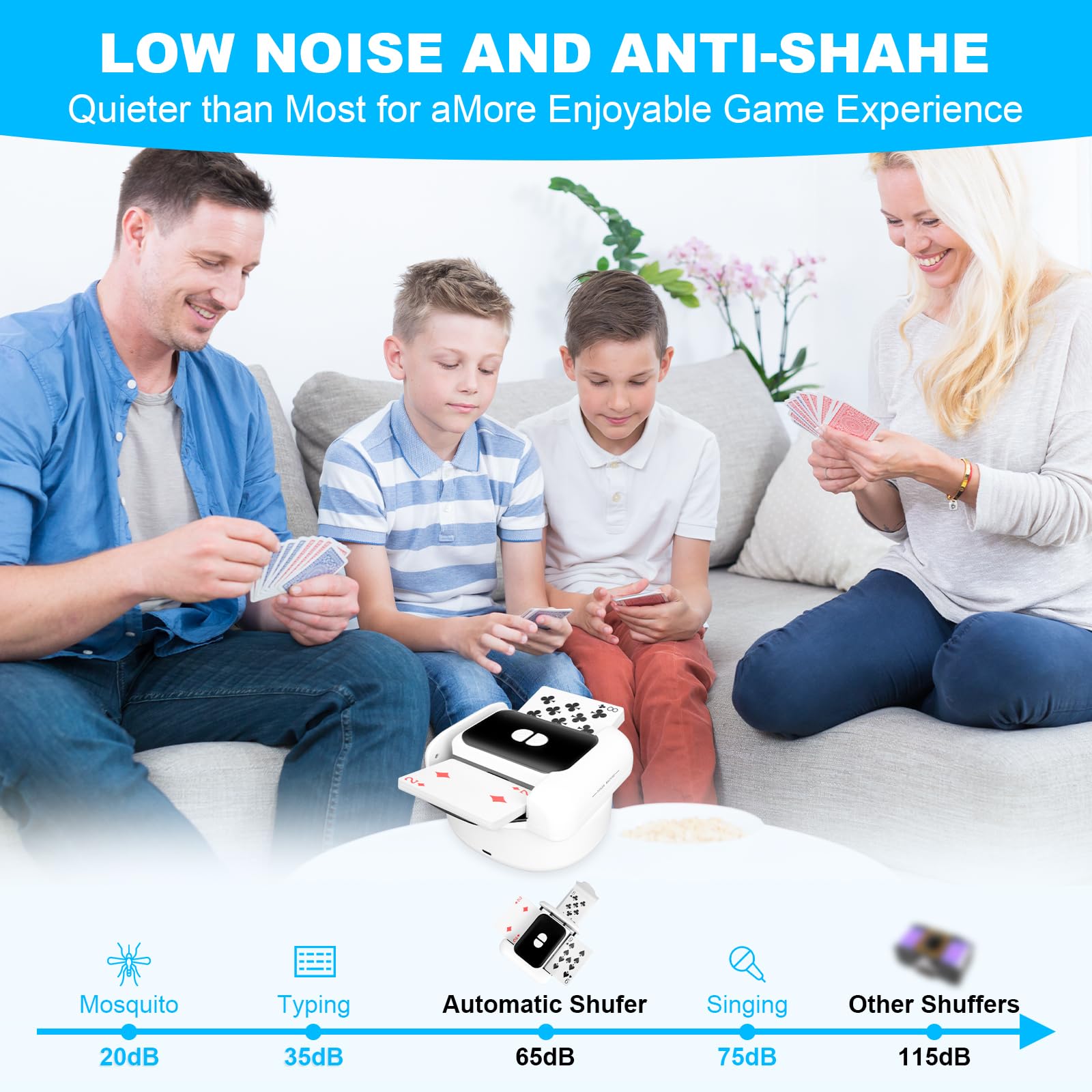 Mélangeur de Cartes Automatique, Portable et Rechargeable, Manuelle, Silencieux, pour 1 à 2 Jeux de Cartes, Compatible avec Poker, Blackjack, Skip-Bo et Phase 10