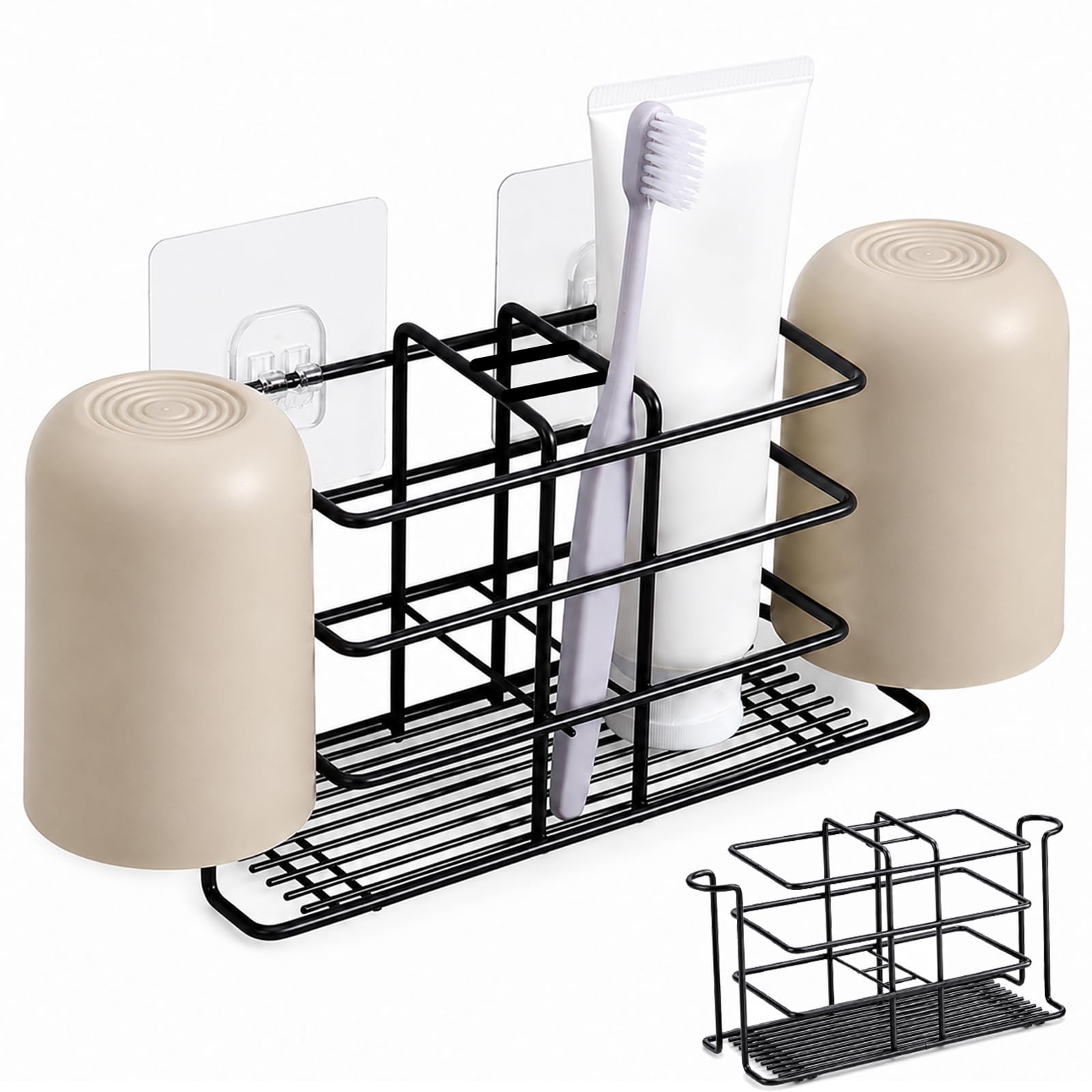 ILOVMUP 1 Pack Black Stainless Steel Toothbrush Holders, Wall or Countertop